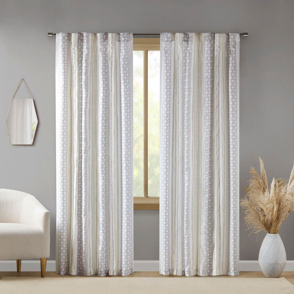 INK+IVY Ebby 95" Curtain (Set of 2), White/Taupe, large