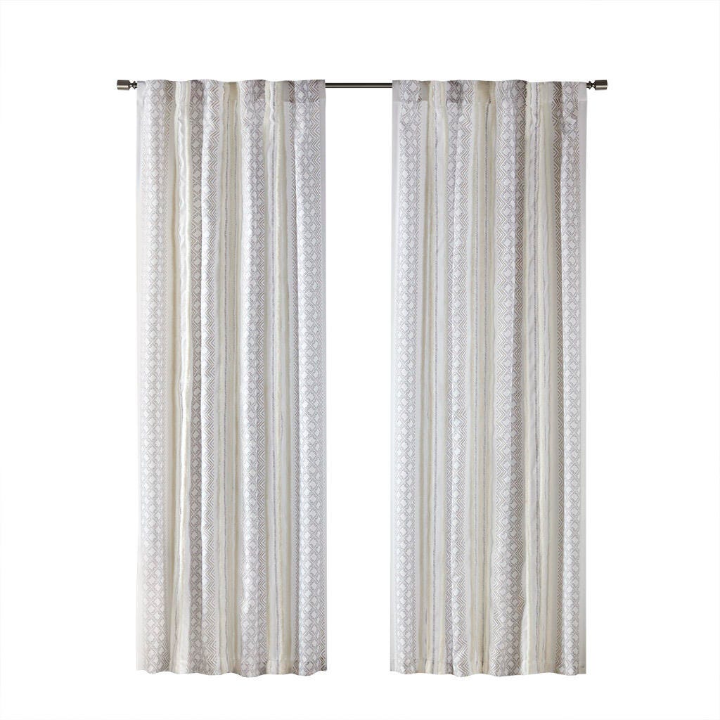 INK+IVY Ebby 95" Curtain (Set of 2), White/Taupe, large