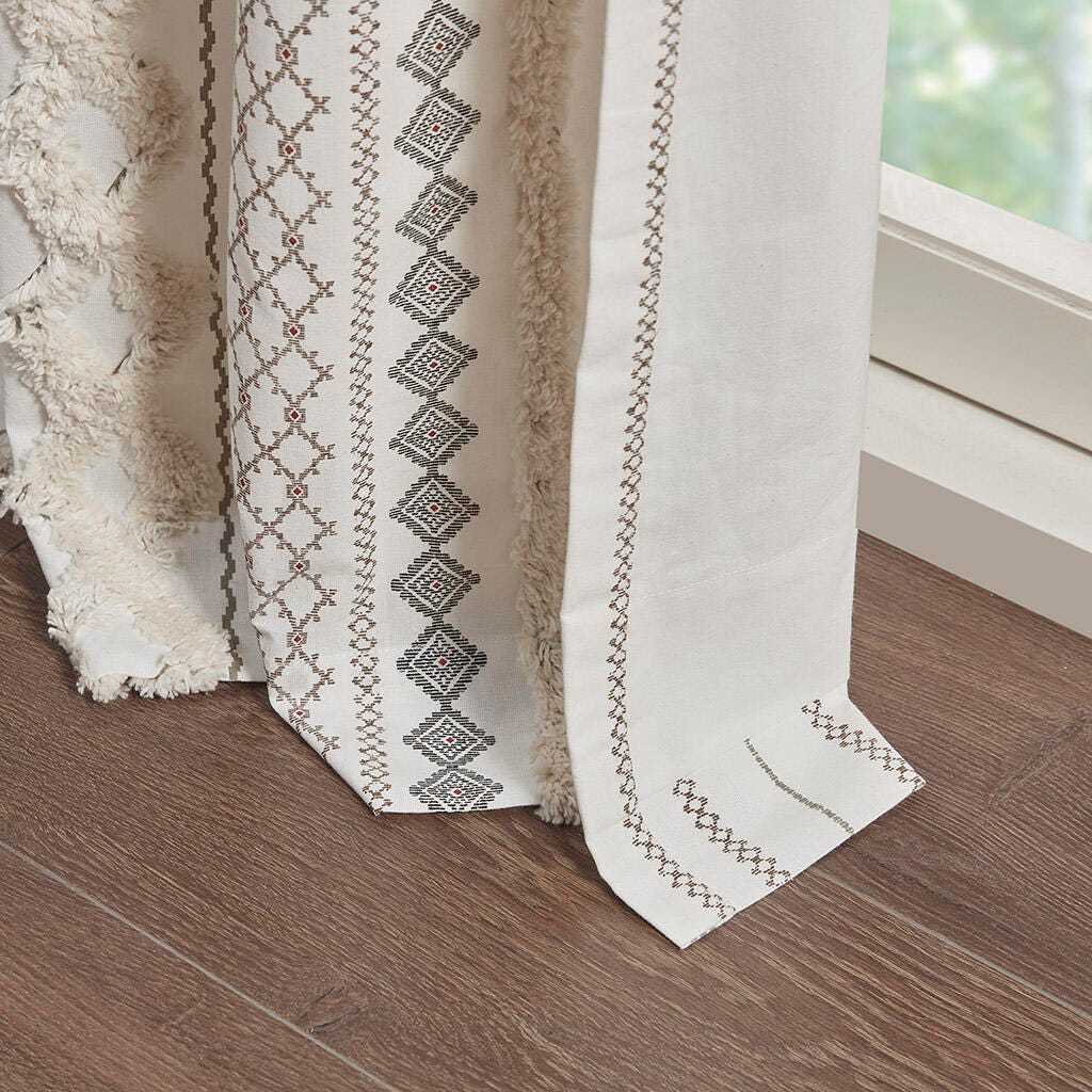 INK+IVY Imani Chenille Stripe Cotton Printed Window Panel, Ivory, large