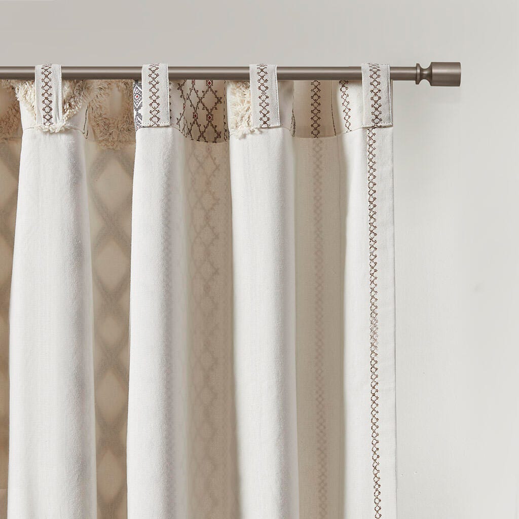 INK+IVY Imani Chenille Stripe Cotton Printed Window Panel, Ivory, large