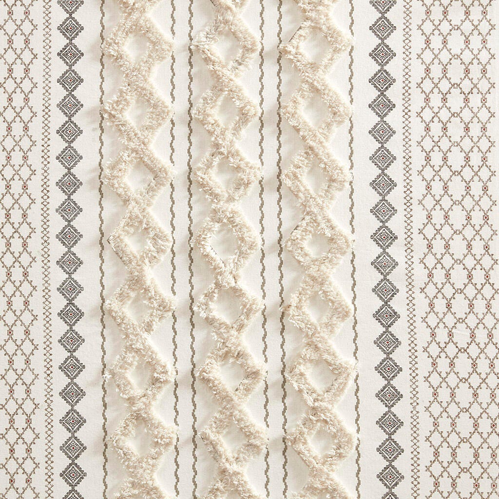 INK+IVY Imani Chenille Stripe Cotton Printed Window Panel, Ivory, large