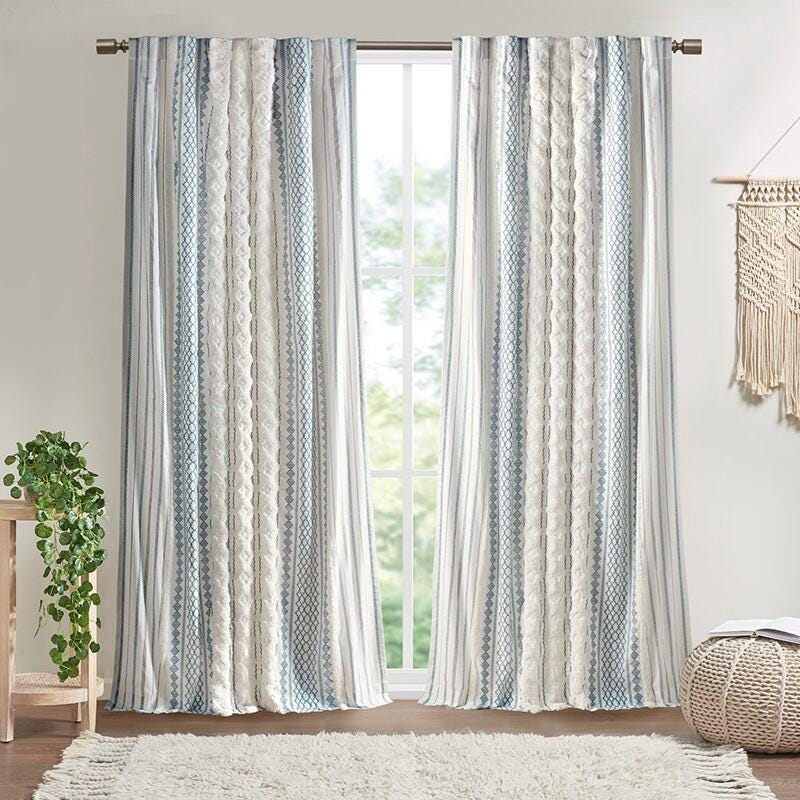 Imani Curtain Panel, White/Navy, rollover