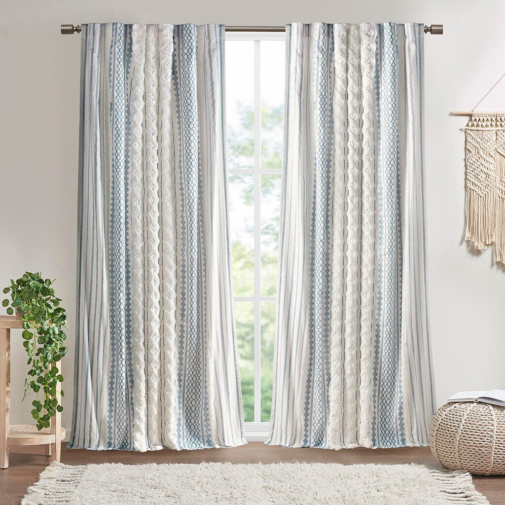 INK+IVY Imani Curtain, White/Navy, large