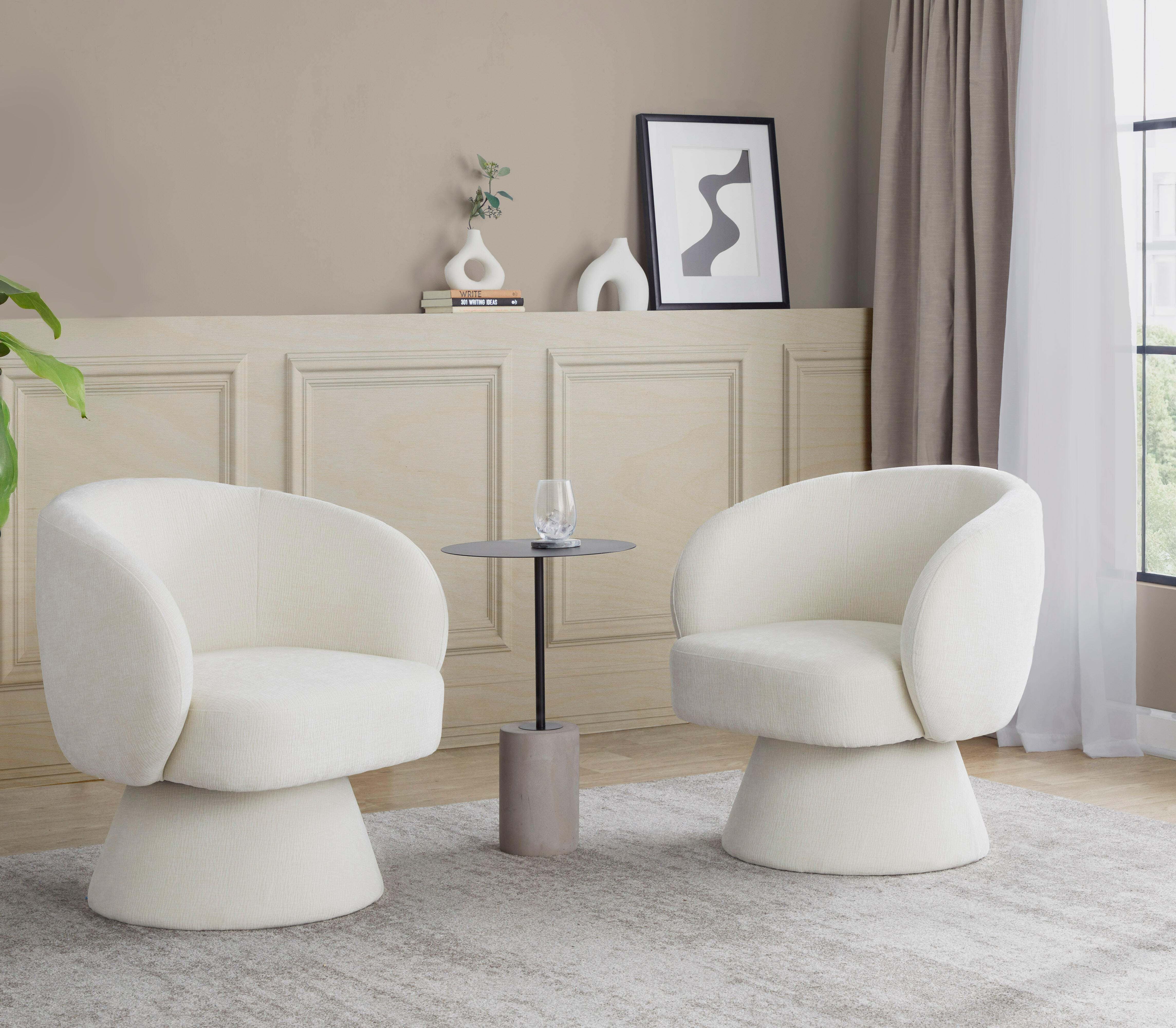 LumiSource Fran Swivel Accent Chair, Cream, large