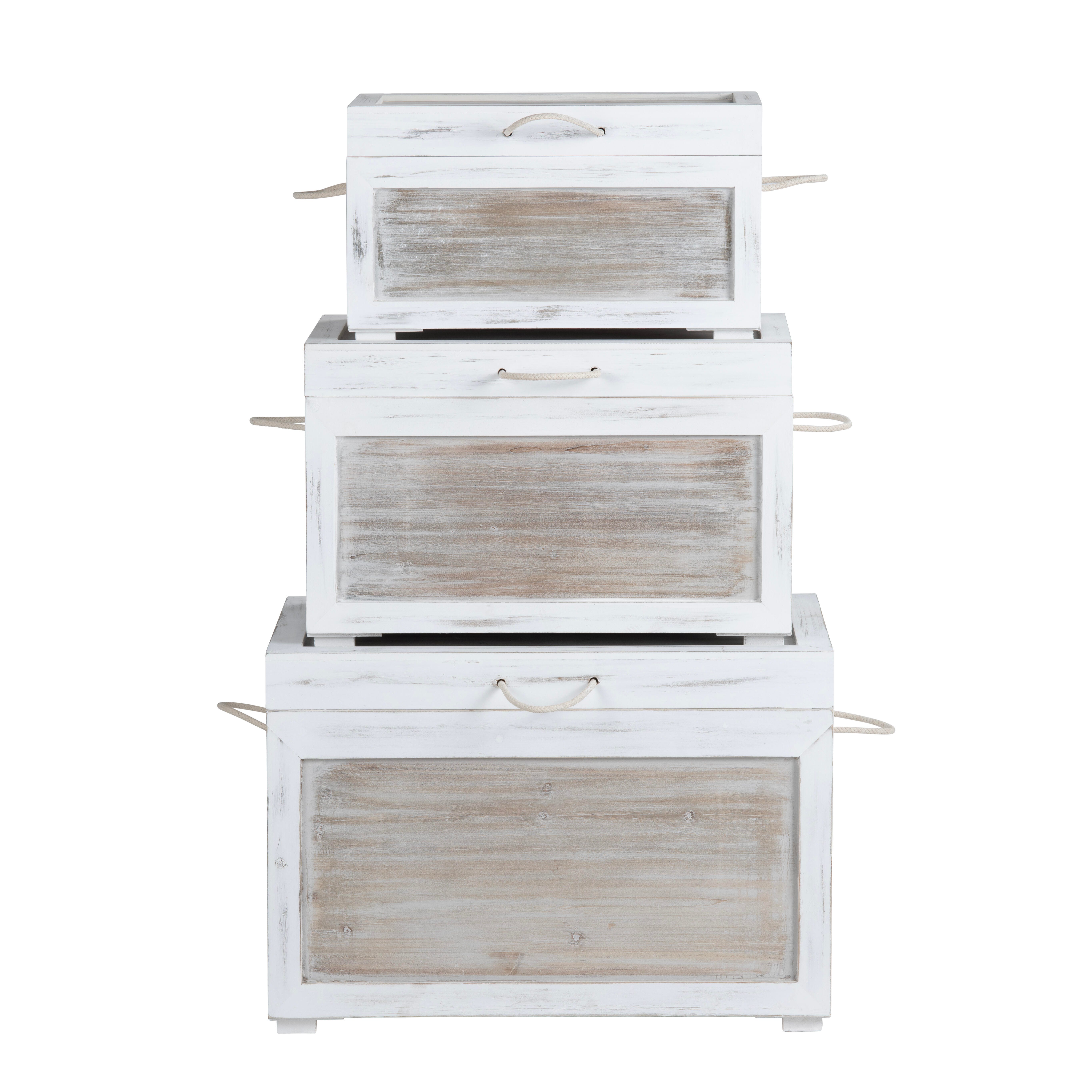 Crestview Collection 3-Piece Whitewashed Storage Trunk Set, , large