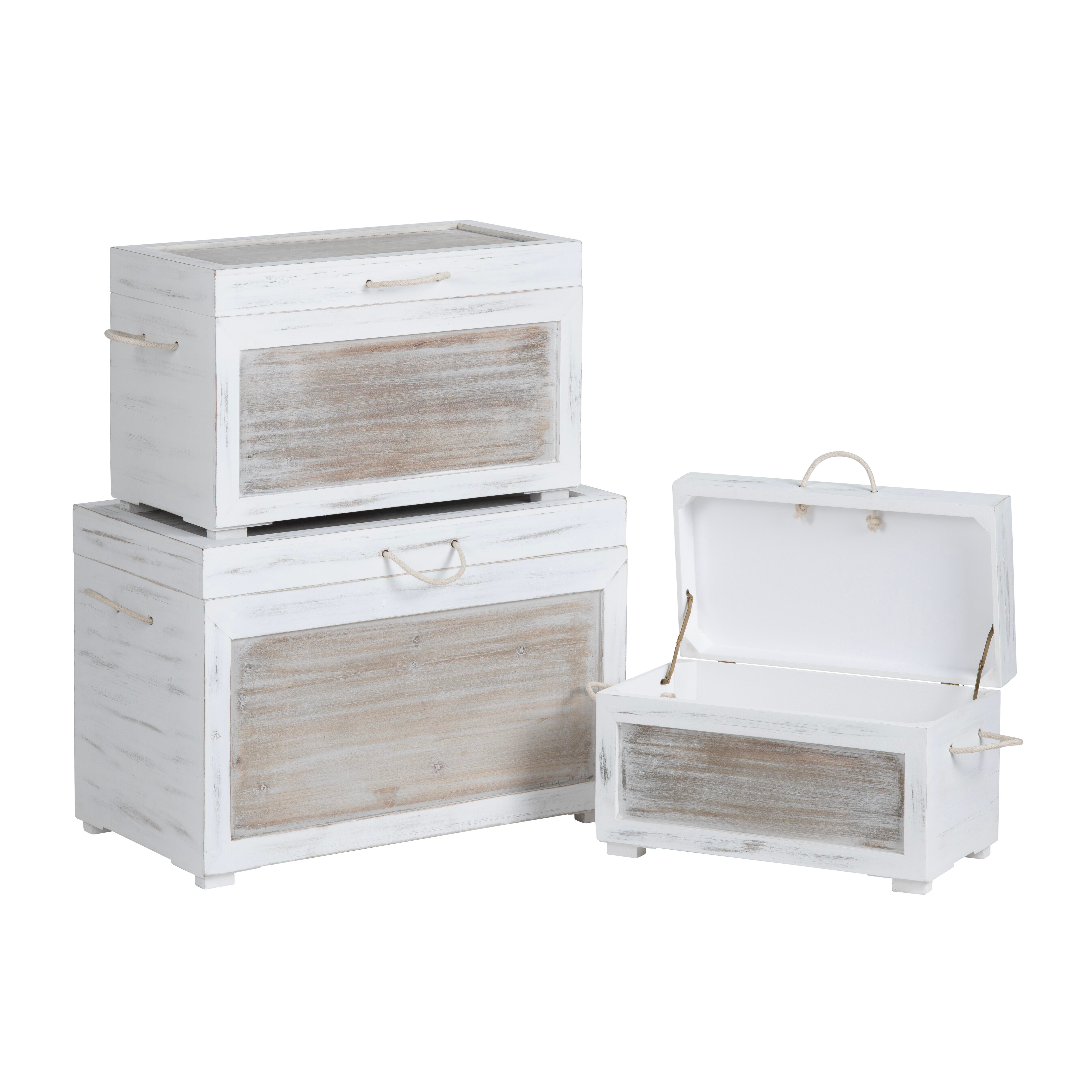 Crestview Collection 3-Piece Whitewashed Storage Trunk Set, , large
