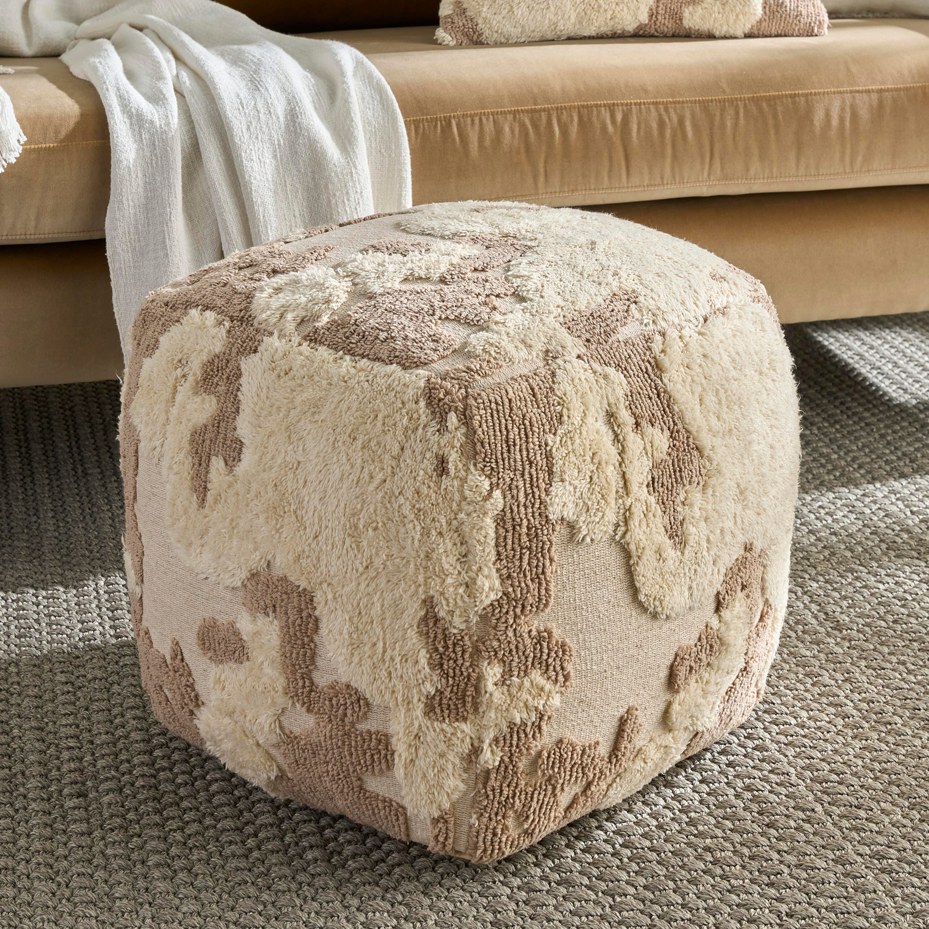 Nourison Home Indoor Pouf, Beige, large