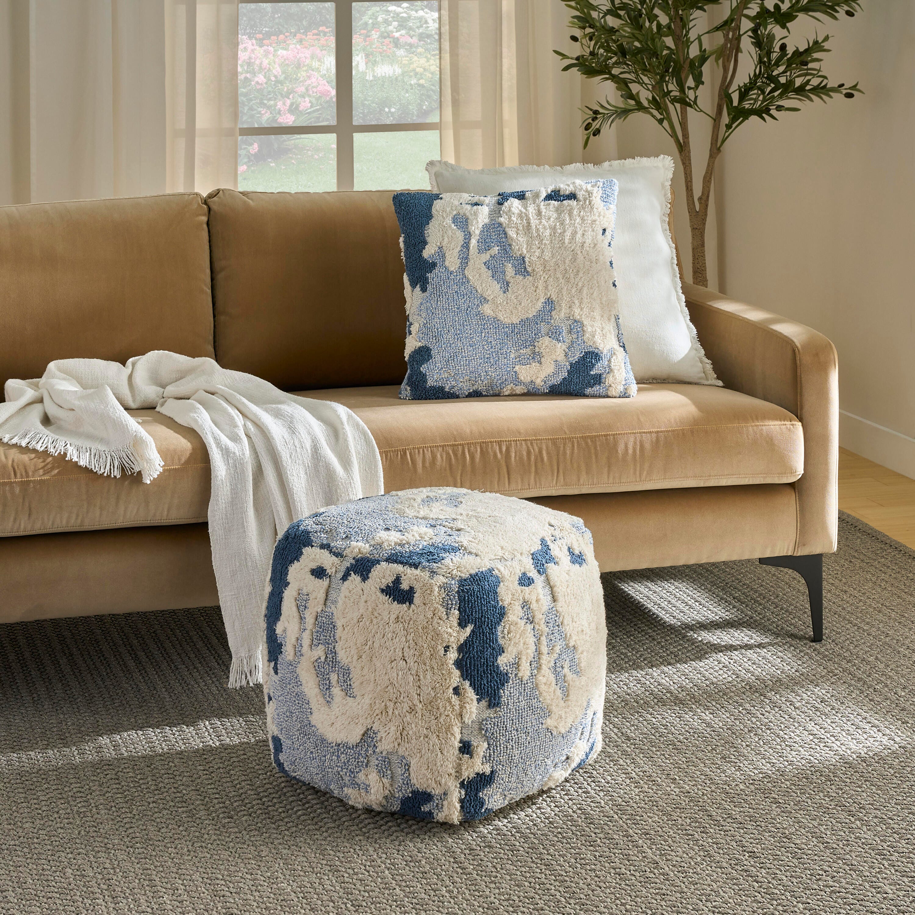 Nourison Home Indoor Pouf, Blue, rollover