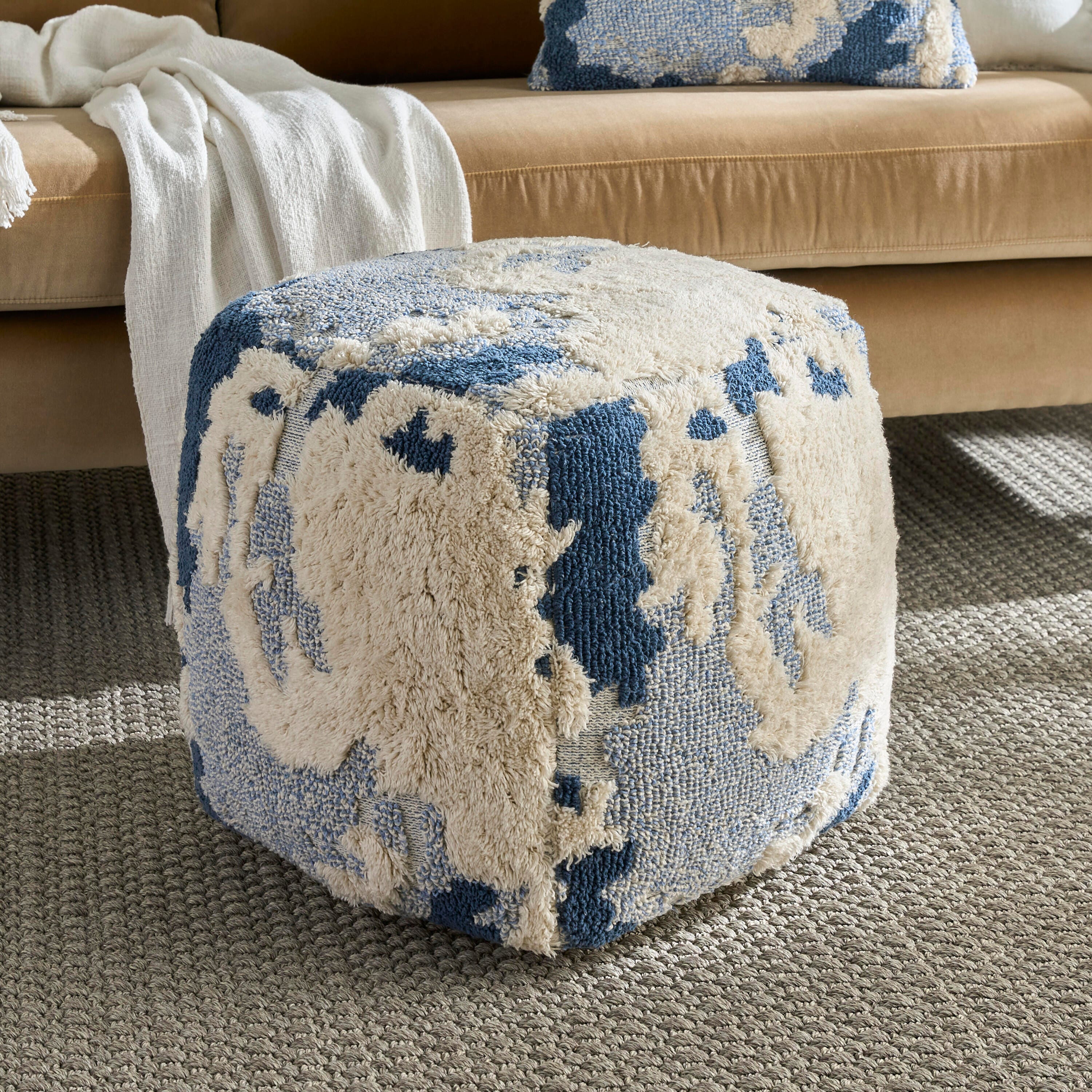 Nourison Home Indoor Pouf, Blue, large