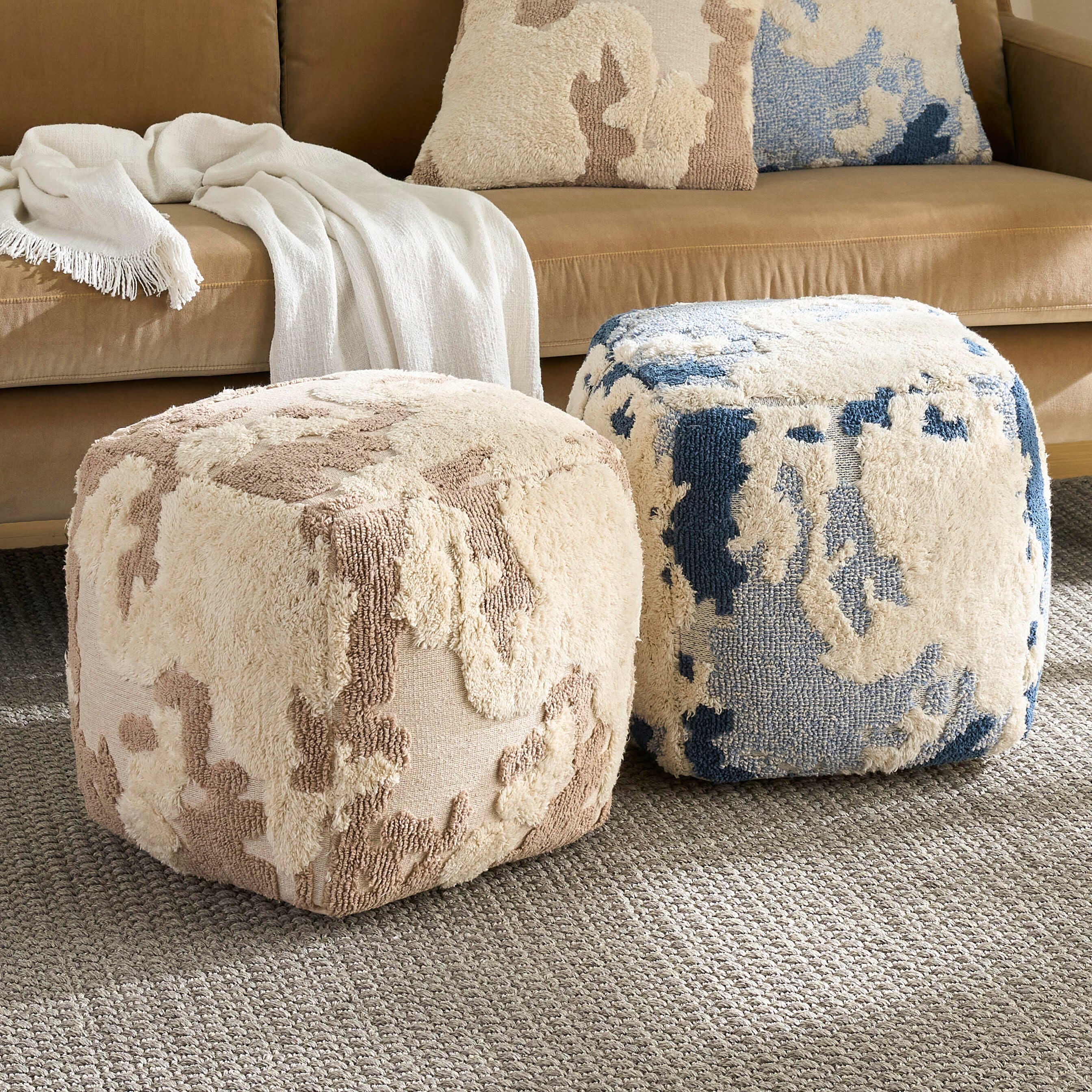 Nourison Home Indoor Pouf, Blue, large