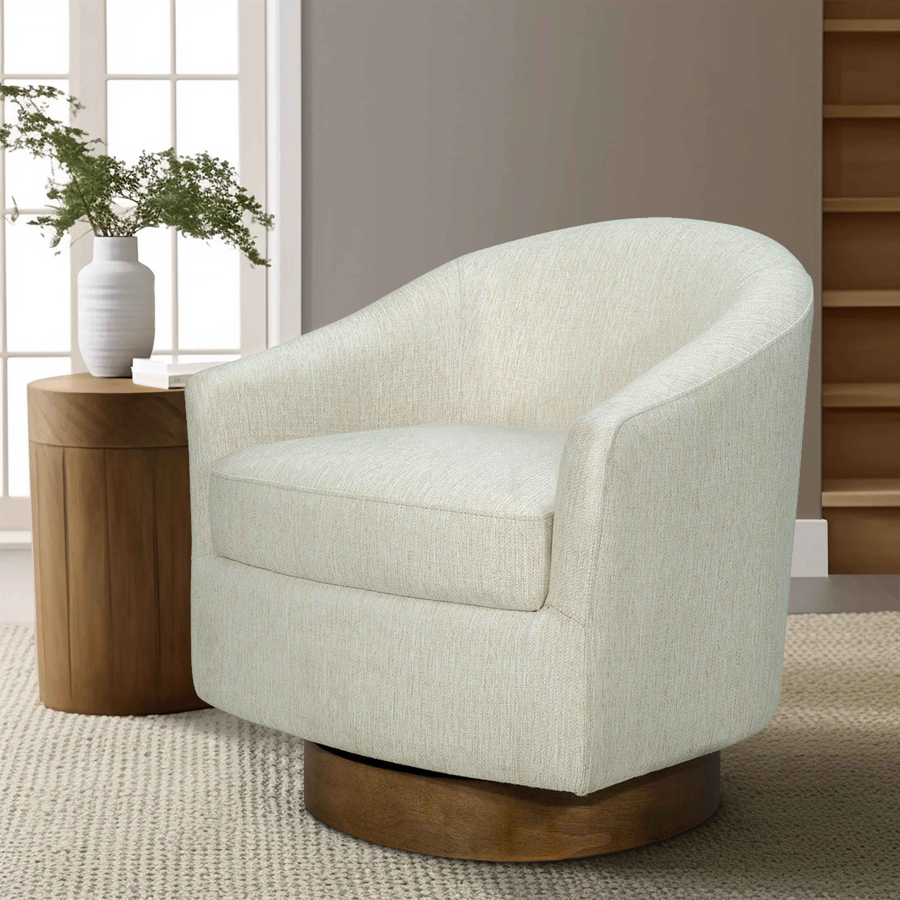 Madison Park Ashton Swivel Chair, Cream, rollover