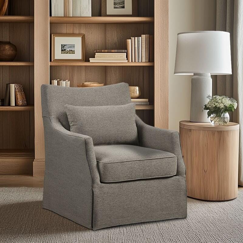 Martha Stewart London Swivel Armchair, Tan Multi, rollover
