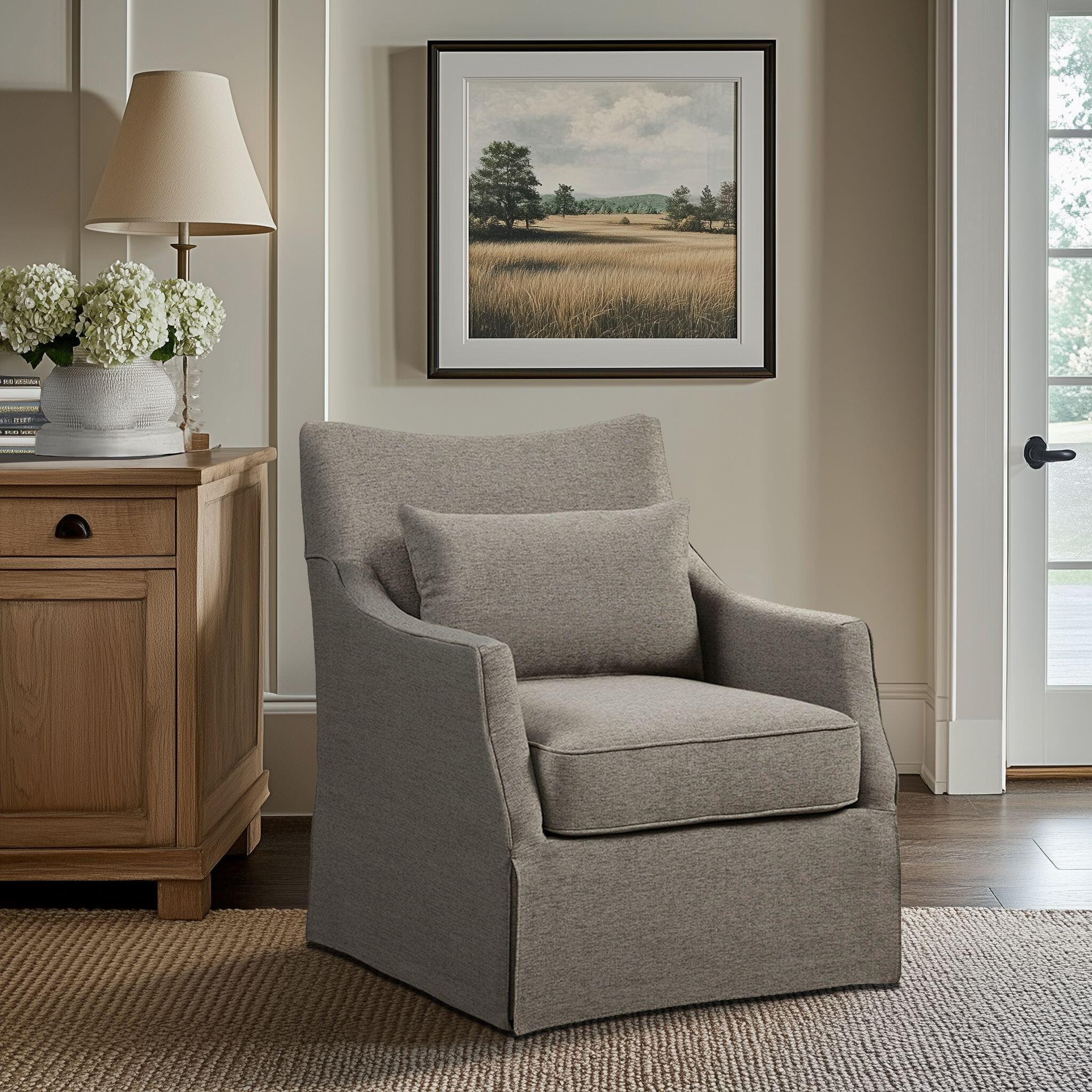 Martha Stewart London Swivel Armchair, Tan Multi, large