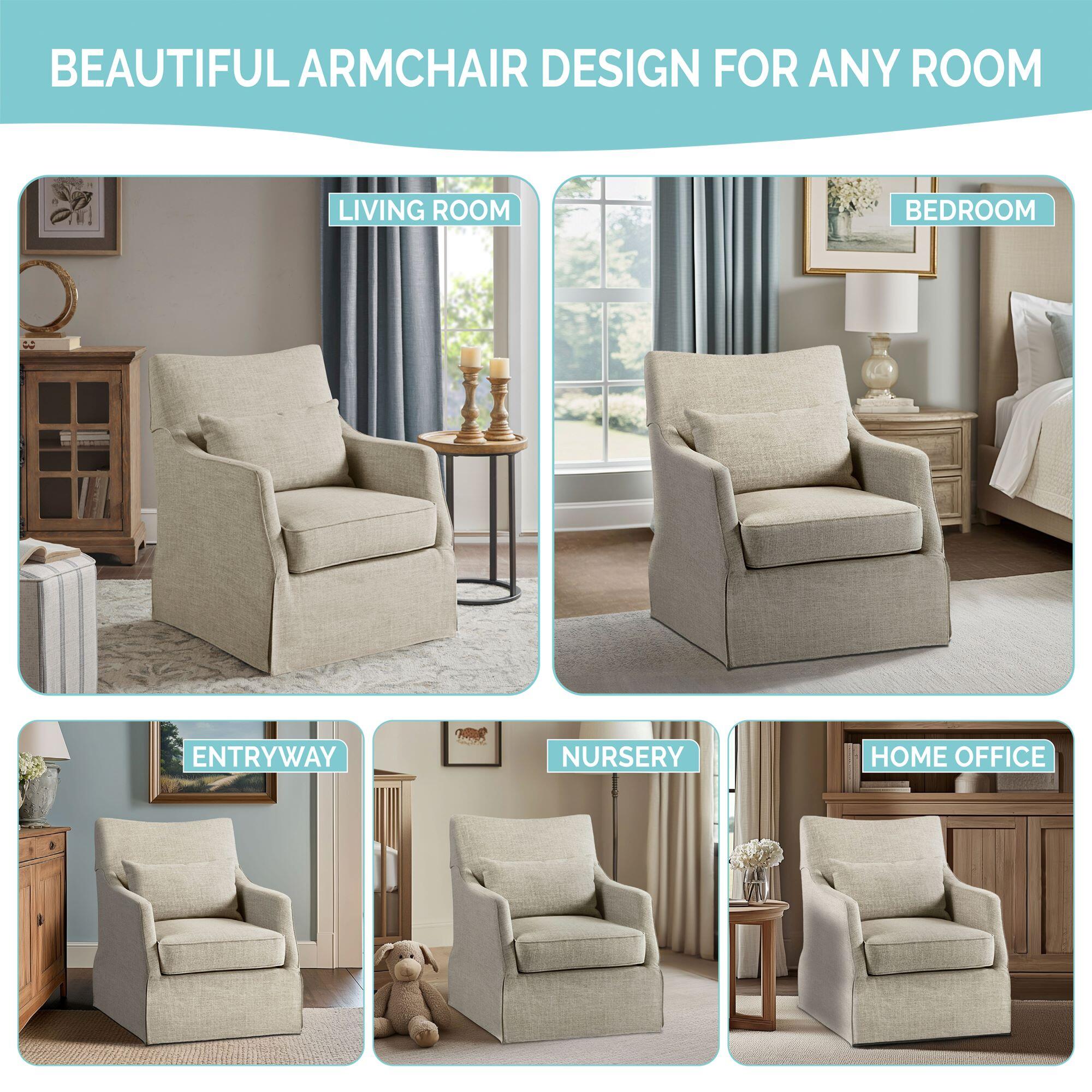 Martha Stewart London Swivel Armchair, Tan Multi, large
