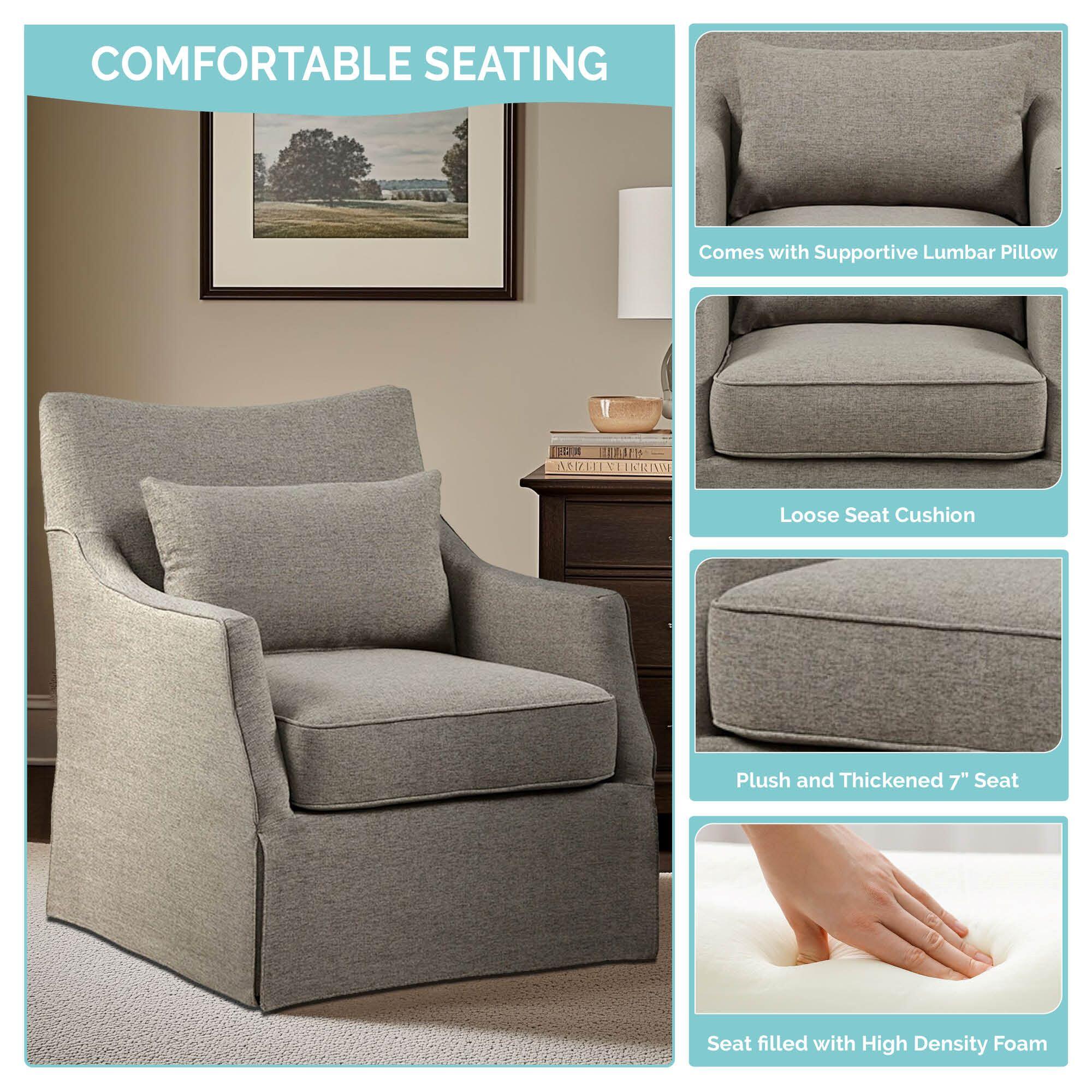 Martha Stewart London Swivel Armchair, Tan Multi, large