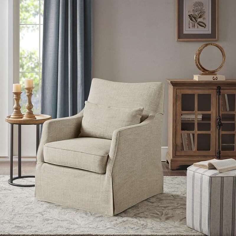 Martha Stewart London Swivel Armchair, Beige Multi, rollover