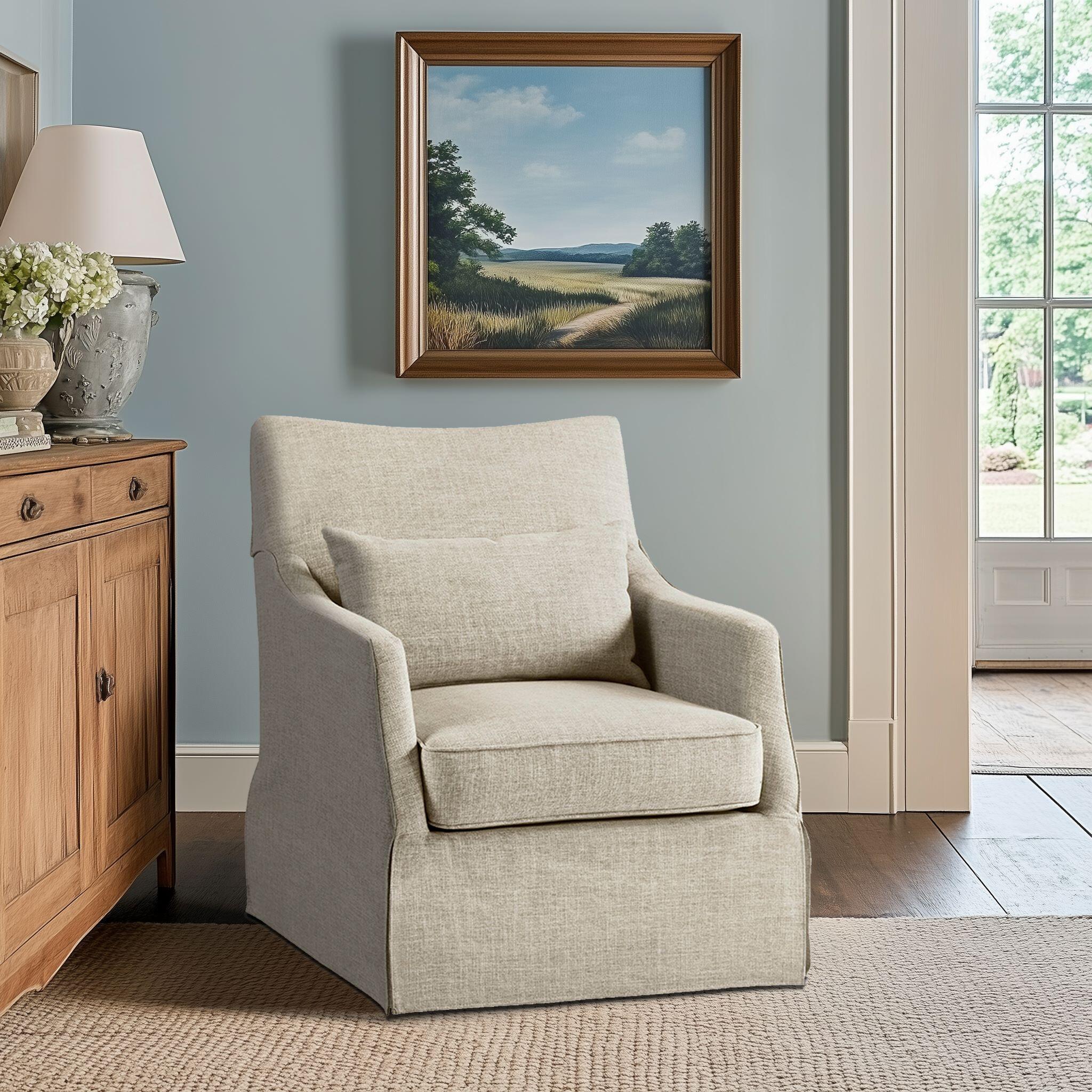 Martha Stewart London Swivel Armchair, Beige Multi, large