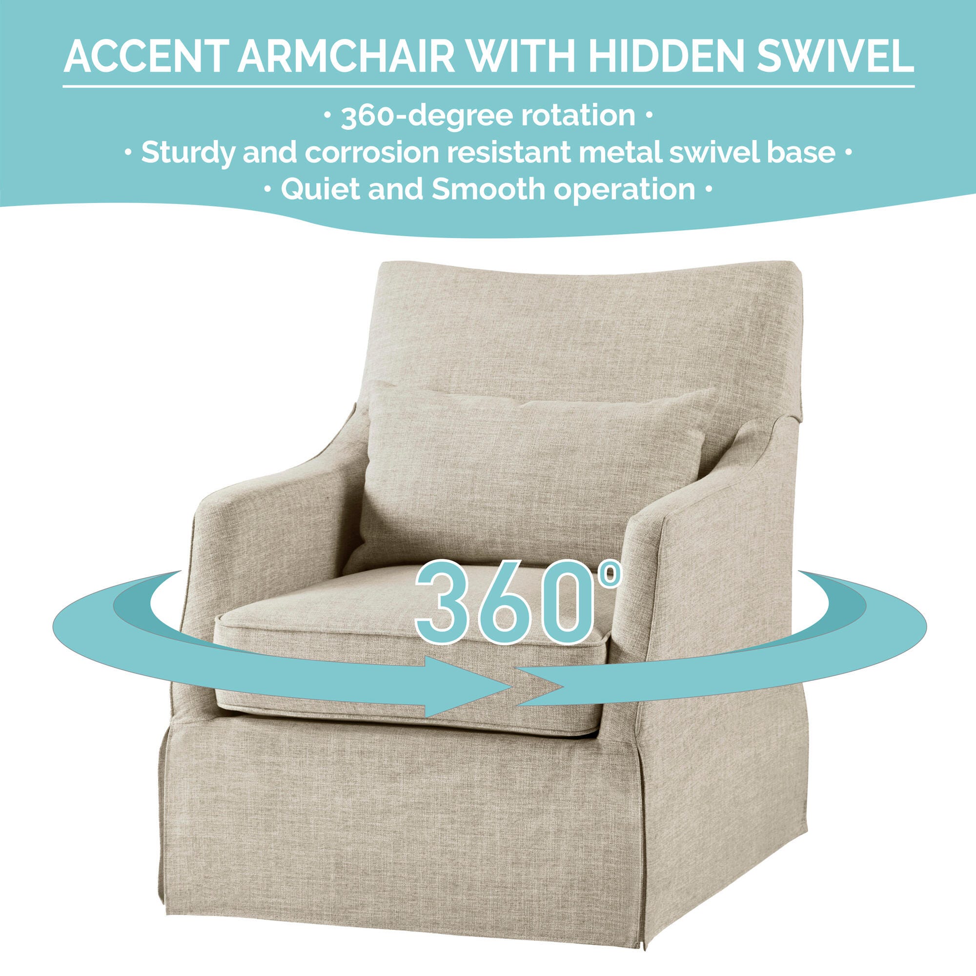 Martha Stewart London Swivel Armchair, Beige Multi, large