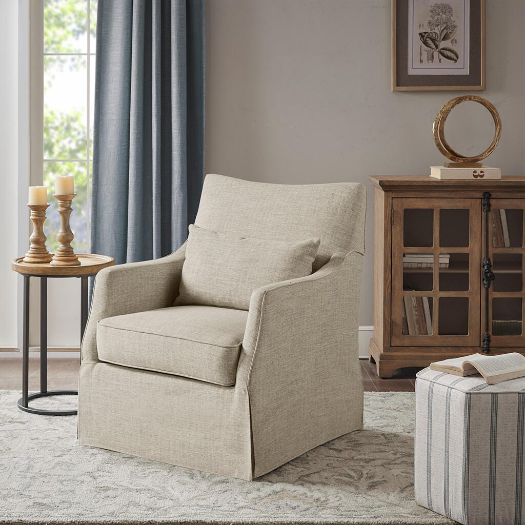 Martha Stewart London Swivel Armchair, Beige Multi, large