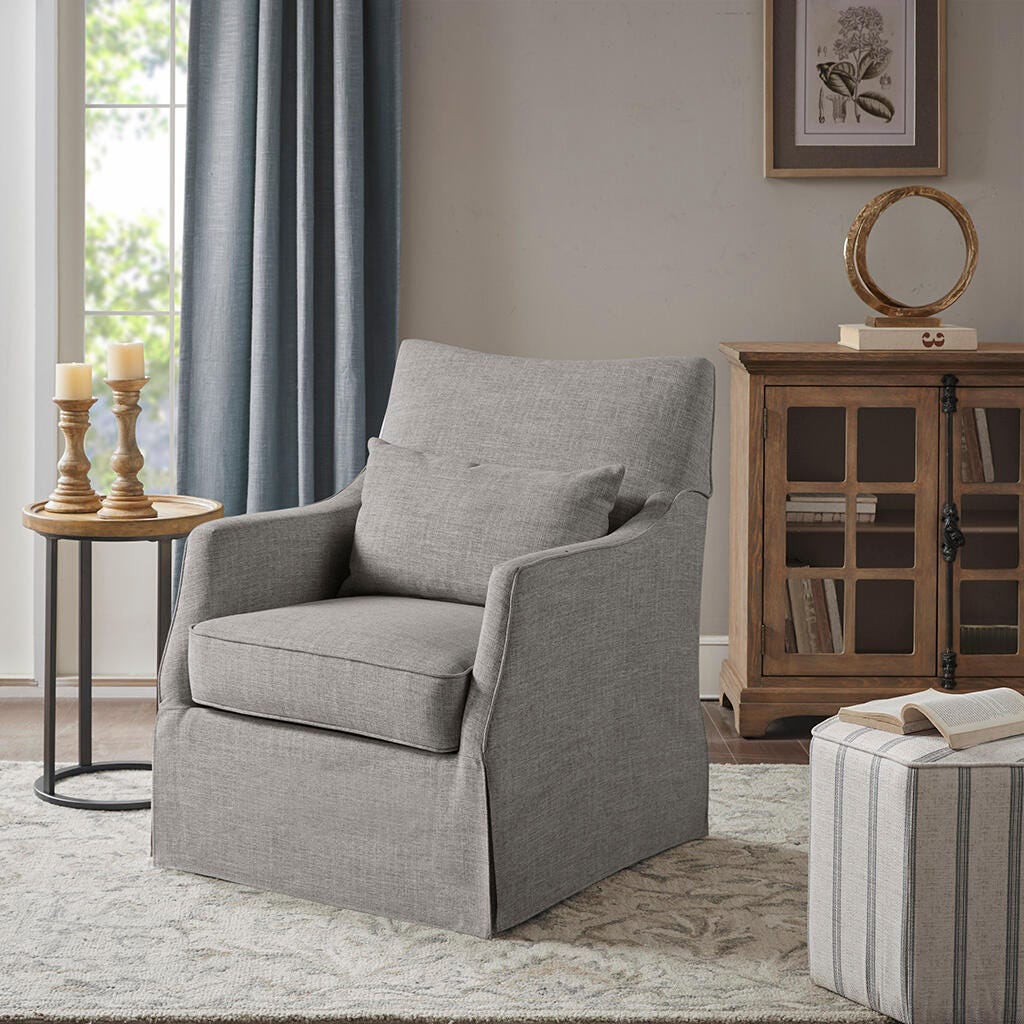 Martha Stewart London Swivel Armchair, Gray, large