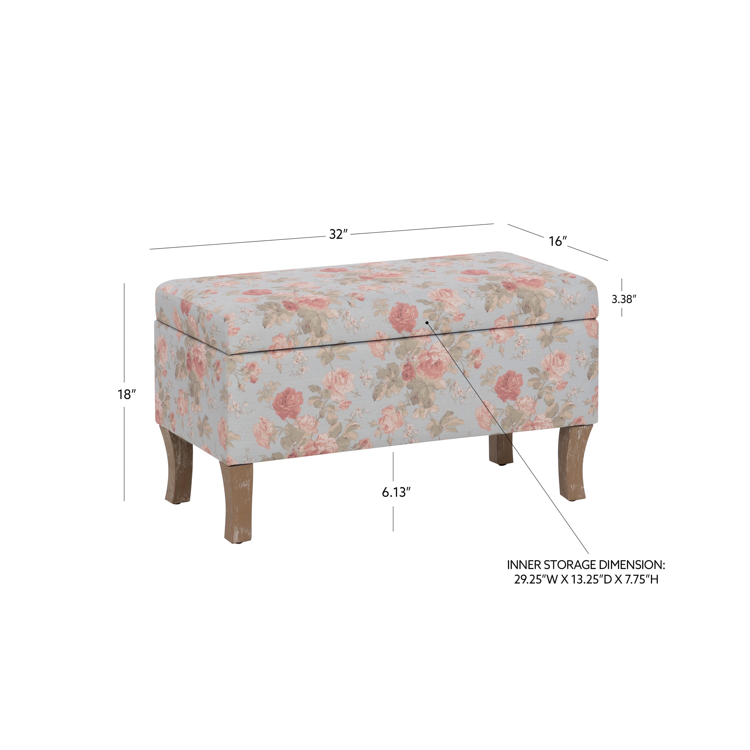 Linon Stephanie Floral Storage Bench, , large