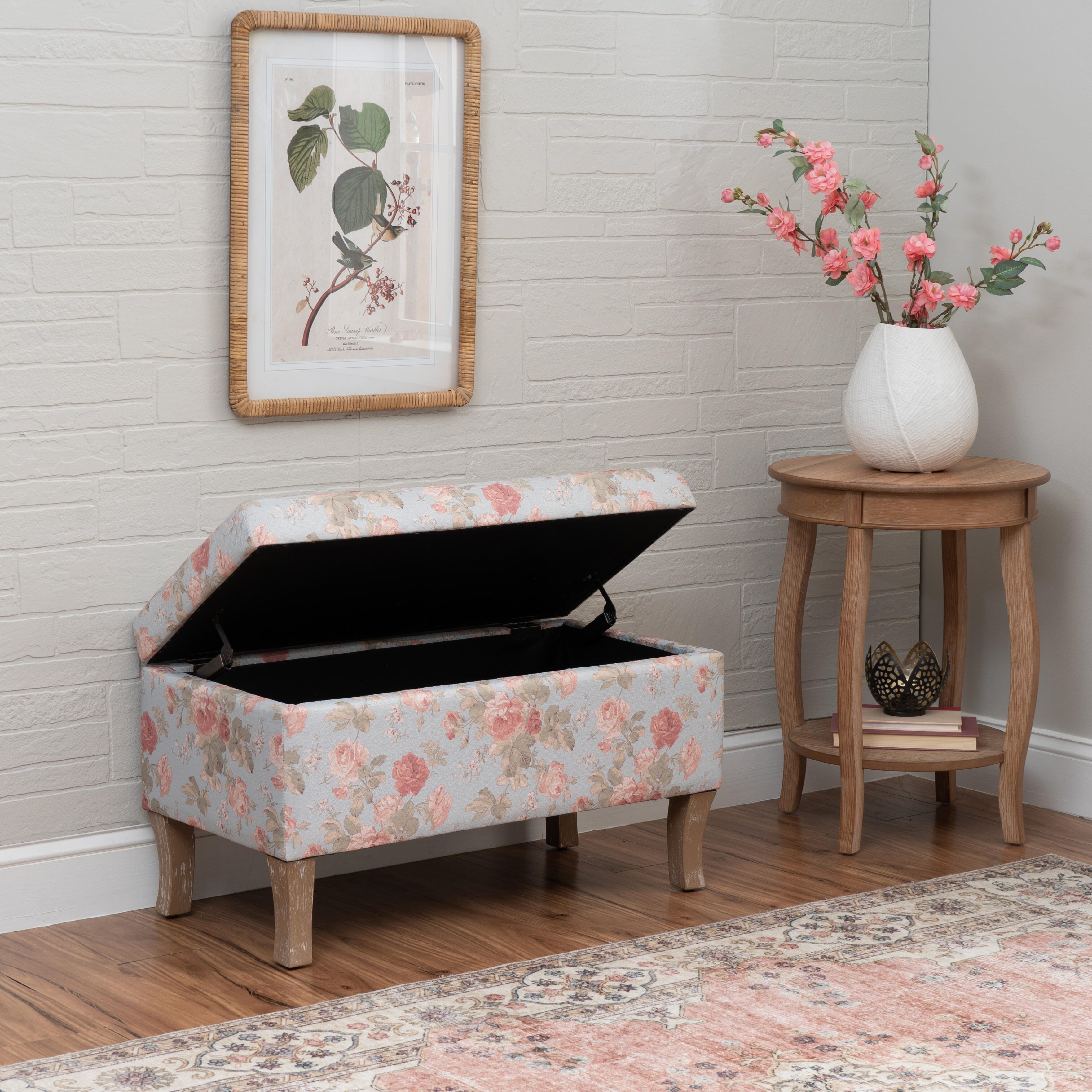 Linon Stephanie Floral Storage Bench, , large