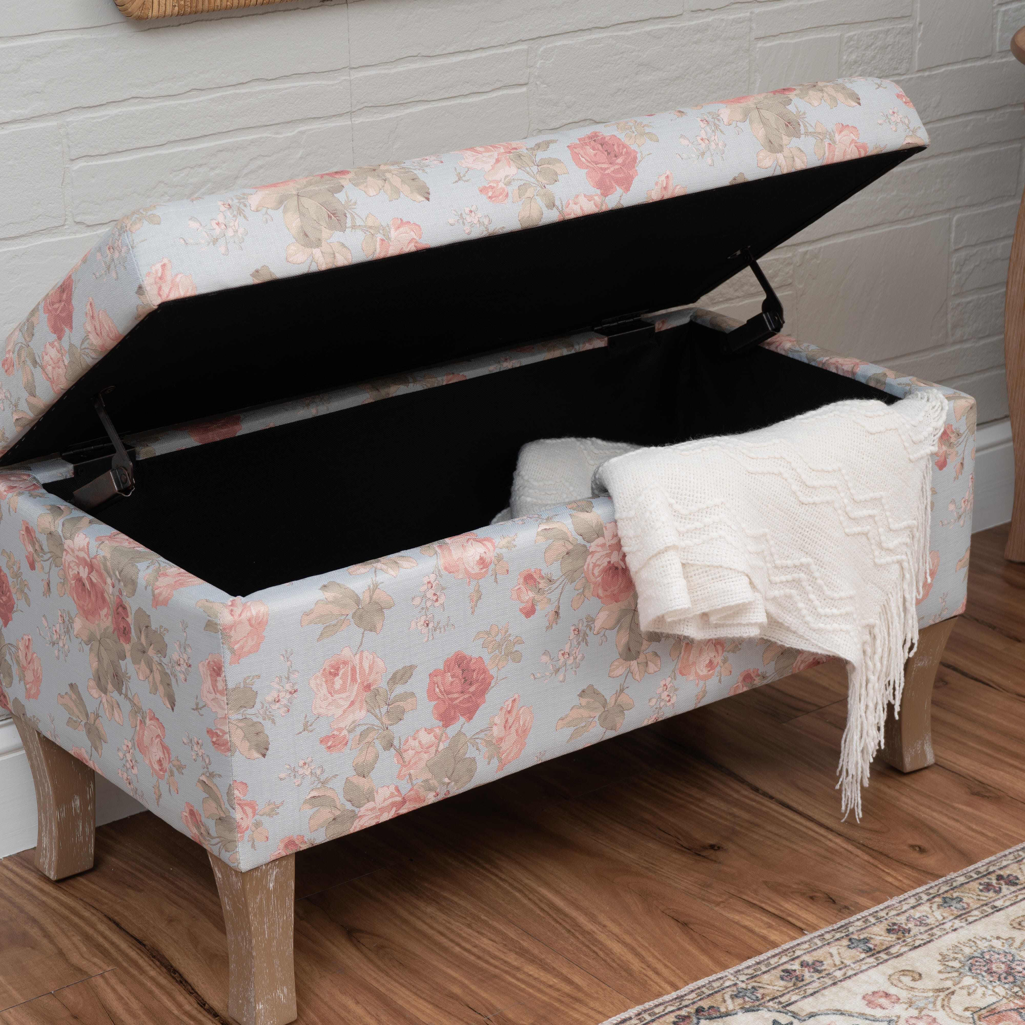 Linon Stephanie Floral Storage Bench, , large