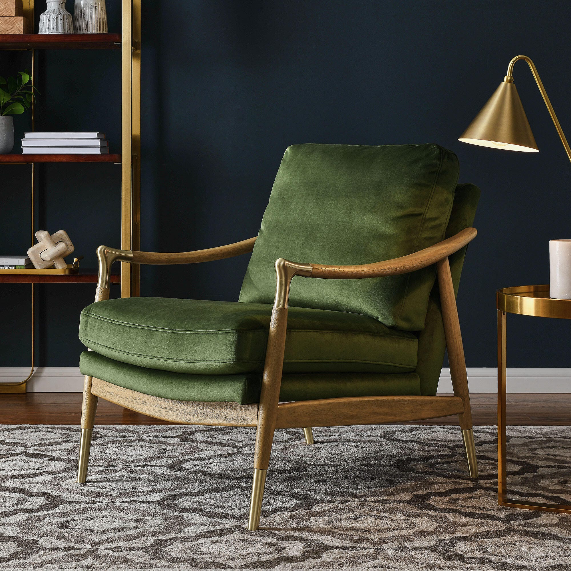 Modway Langford Accent Armchair, Moss Green/Walnut, large