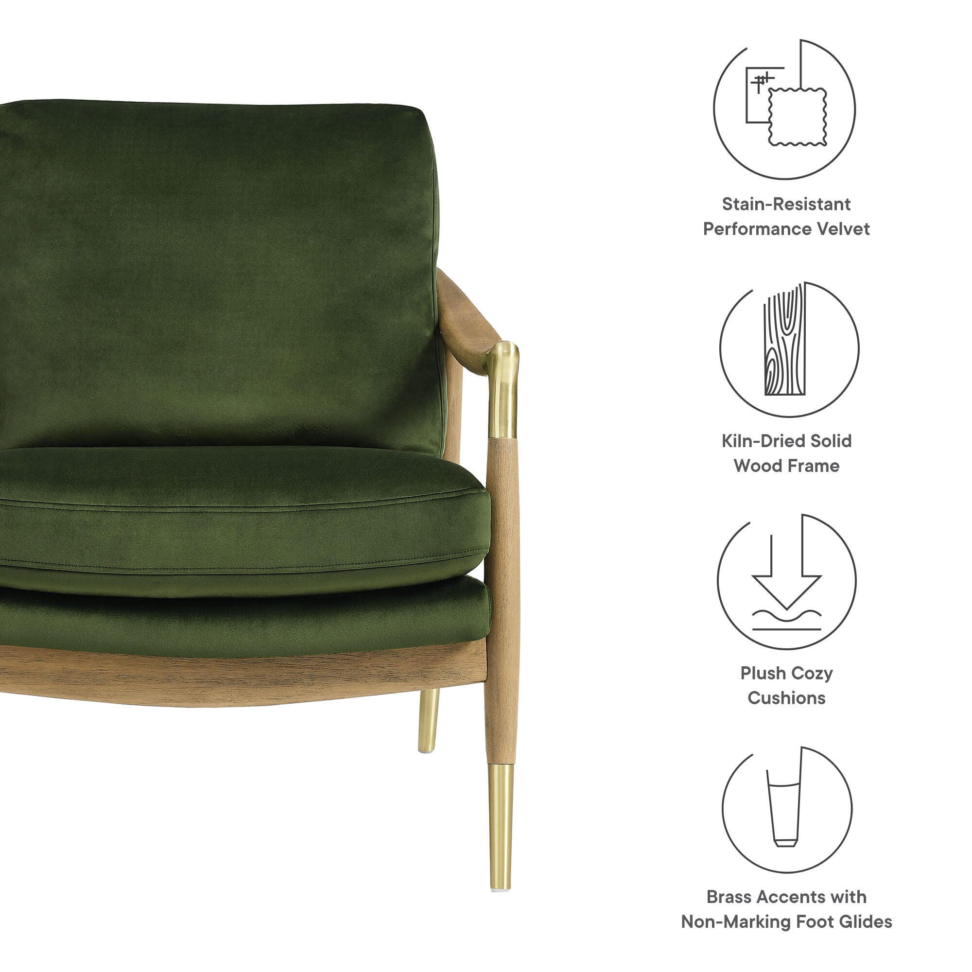 Modway Langford Accent Armchair, Moss Green/Walnut, large