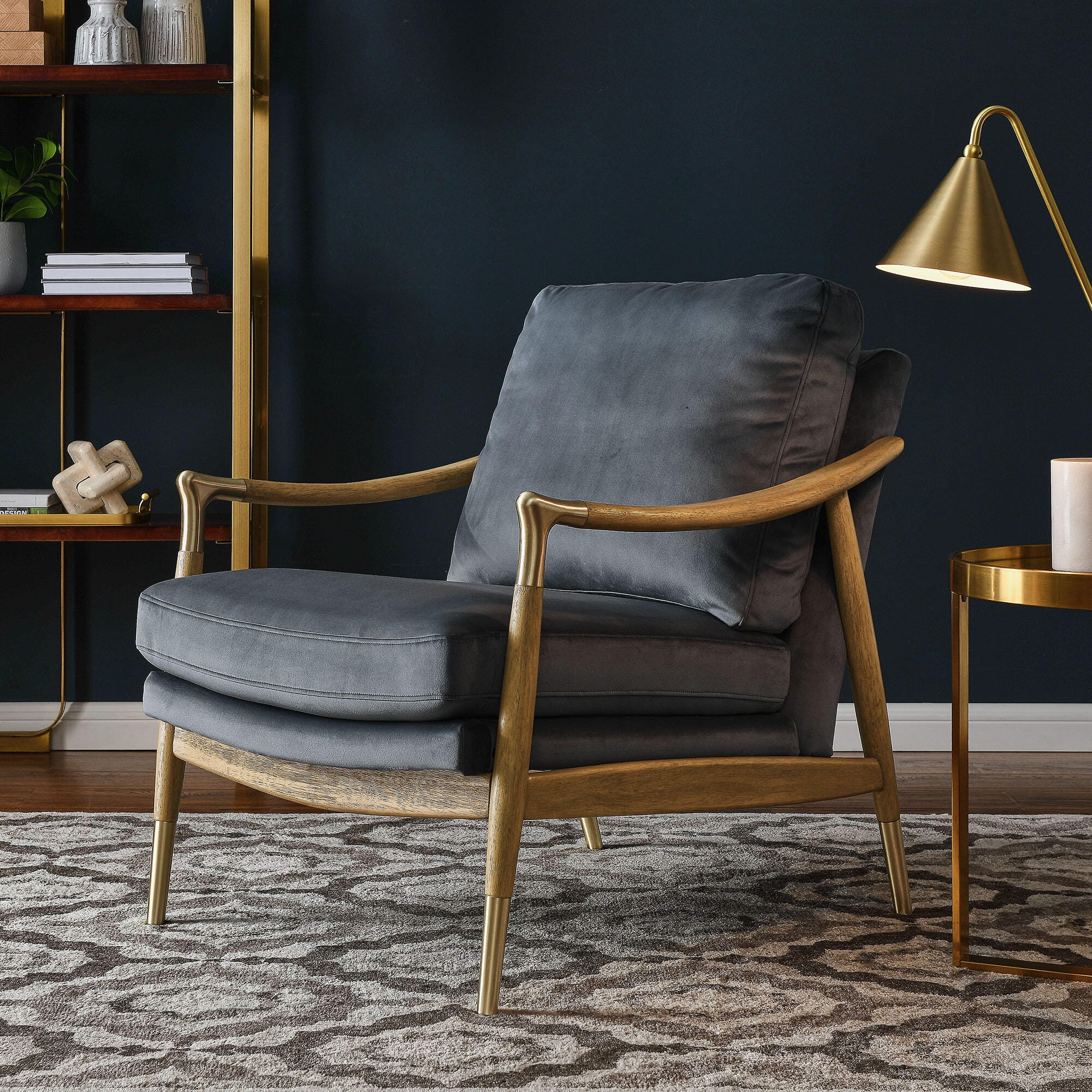 Modway Langford Accent Armchair, Cadet Blue/Walnut, large