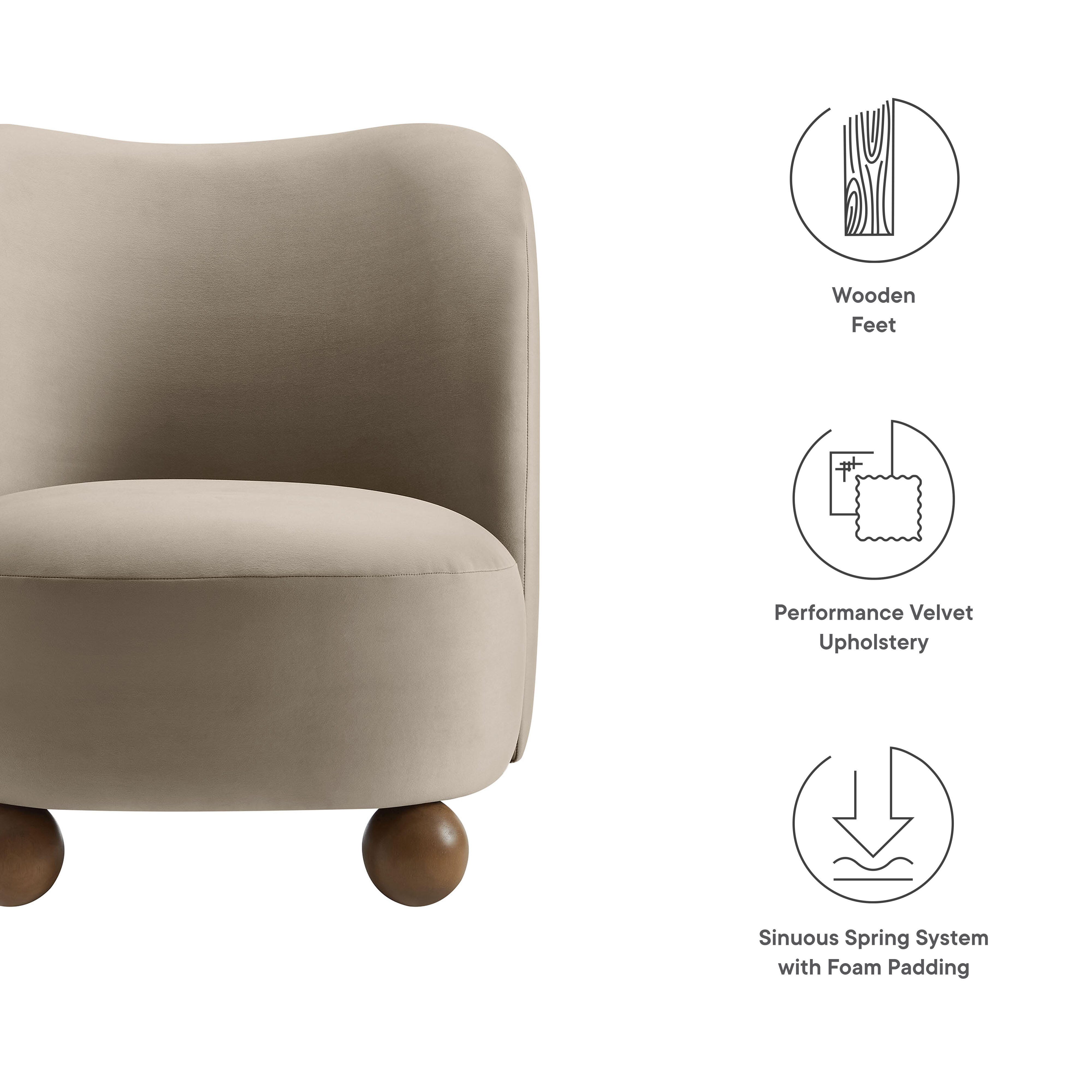 Modway Monroe Accent Chair, Taupe/Walnut, large
