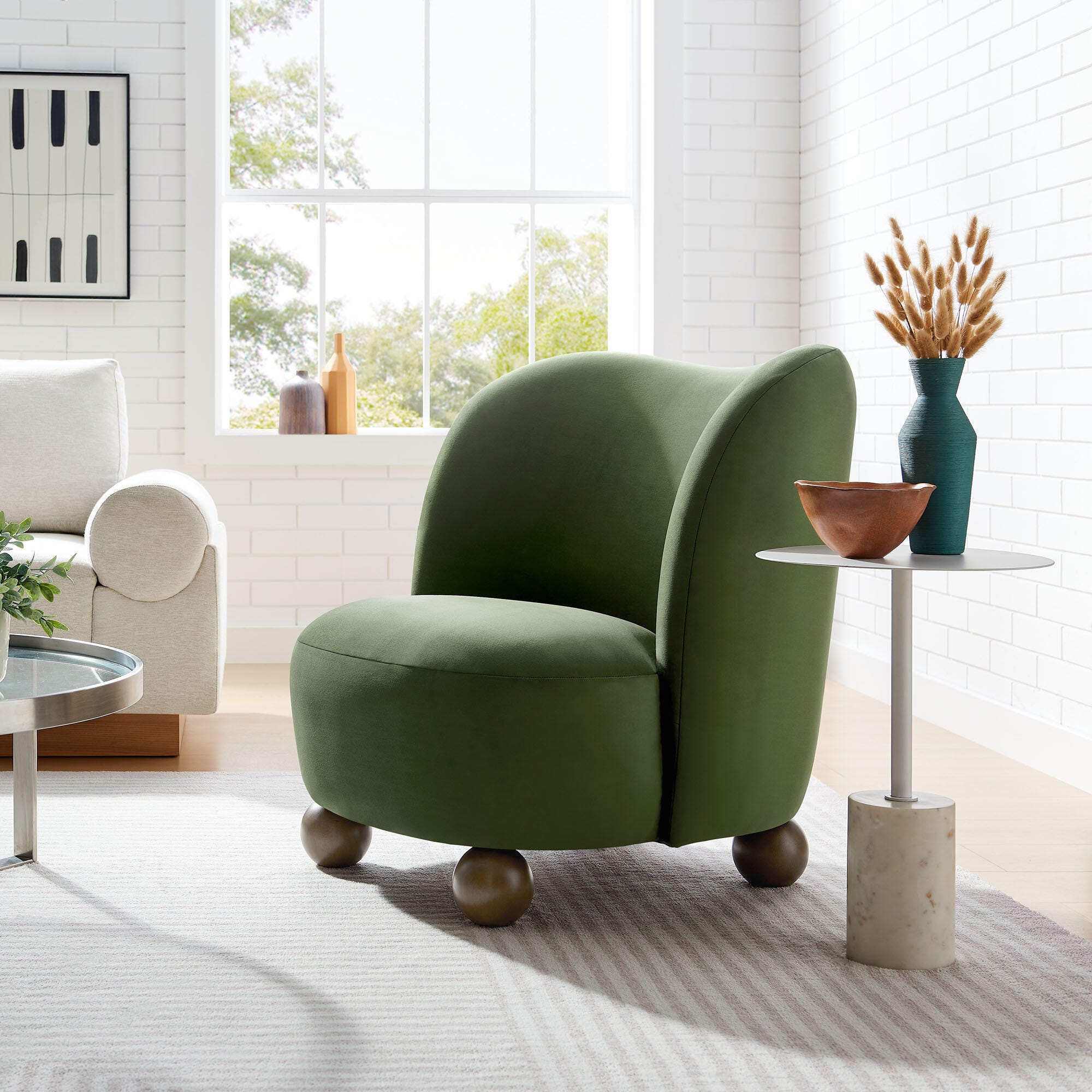 Modway Monroe Accent Chair, Moss Green/Walnut, large