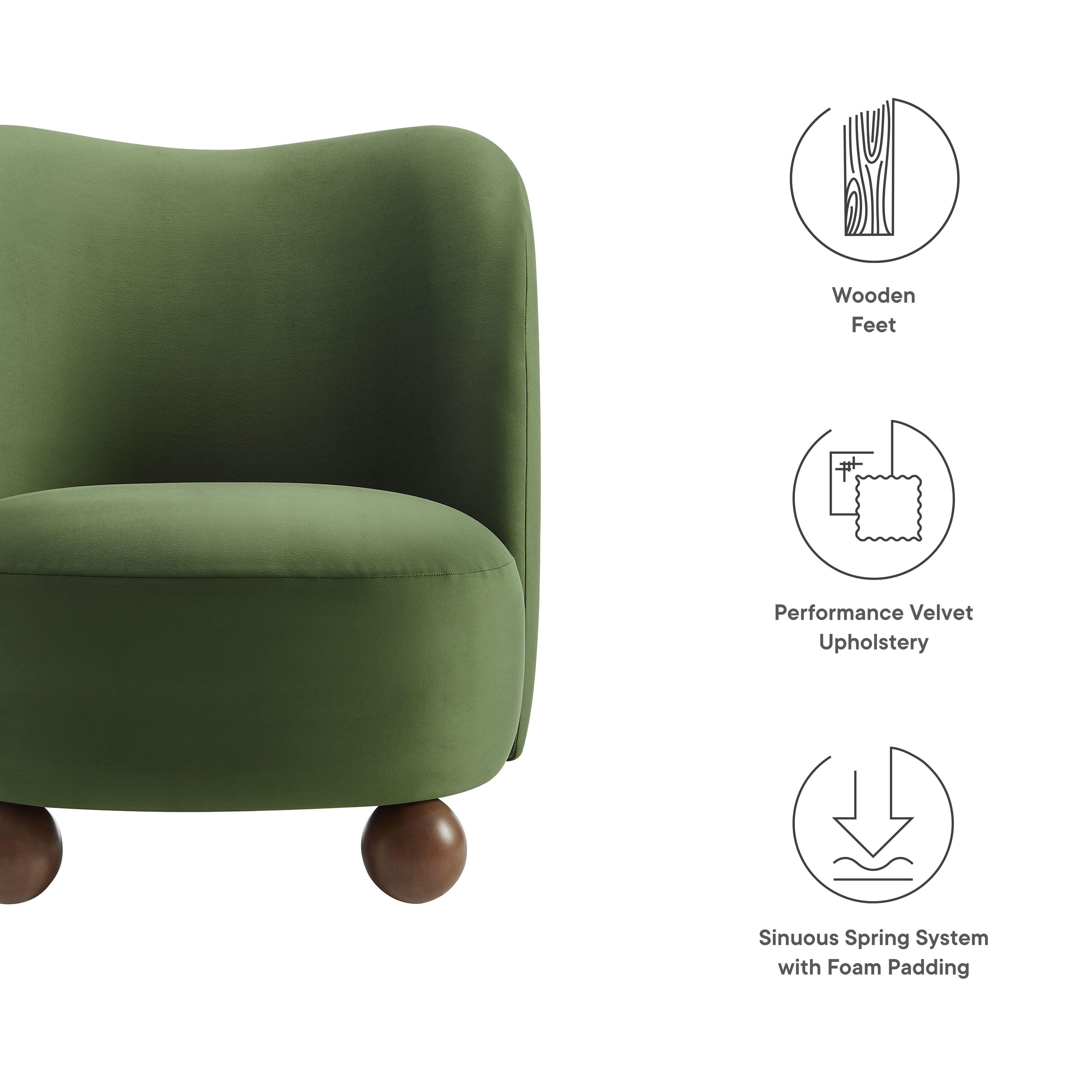 Modway Monroe Accent Chair, Moss Green/Walnut, large