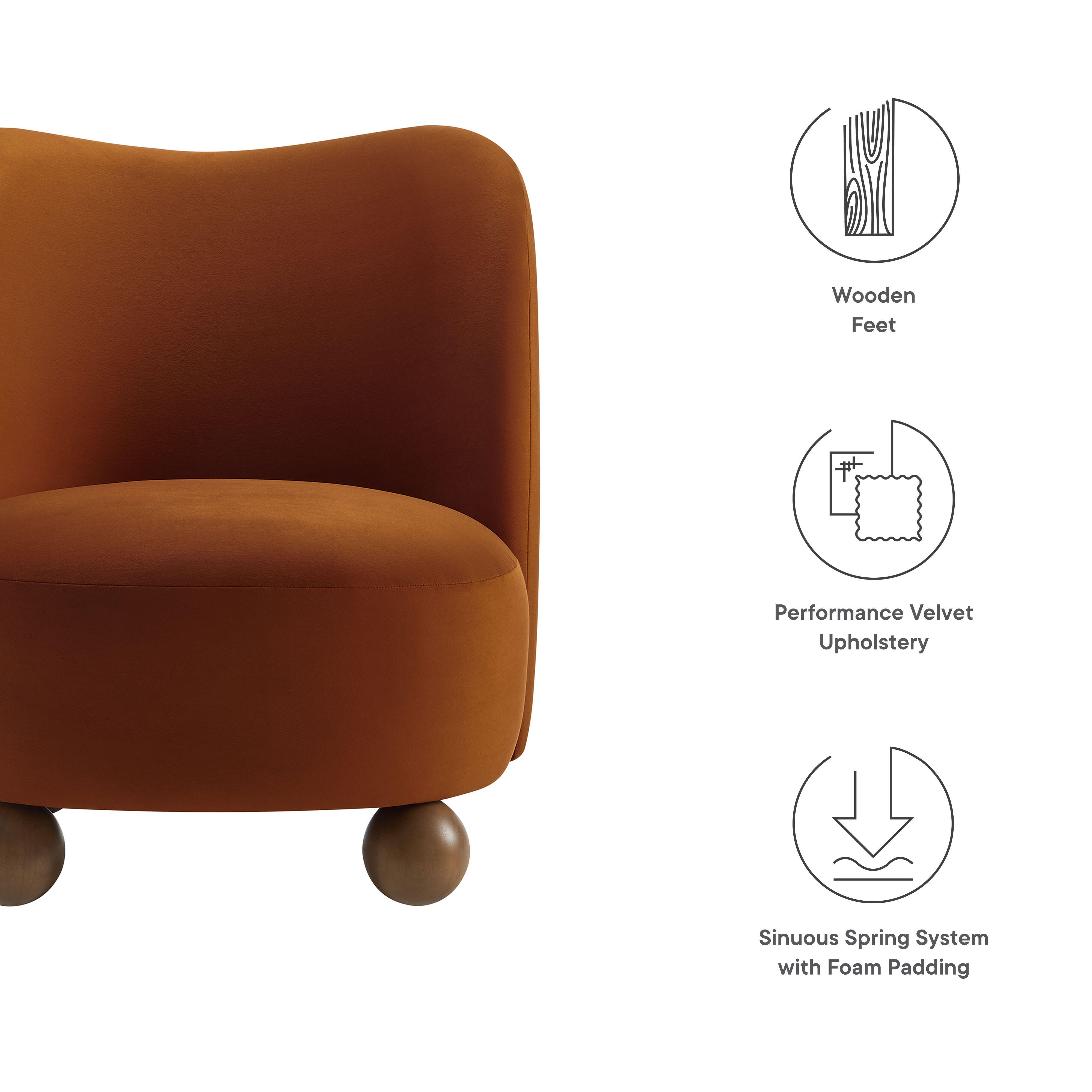 Modway Monroe Accent Chair, Rust/Walnut, large