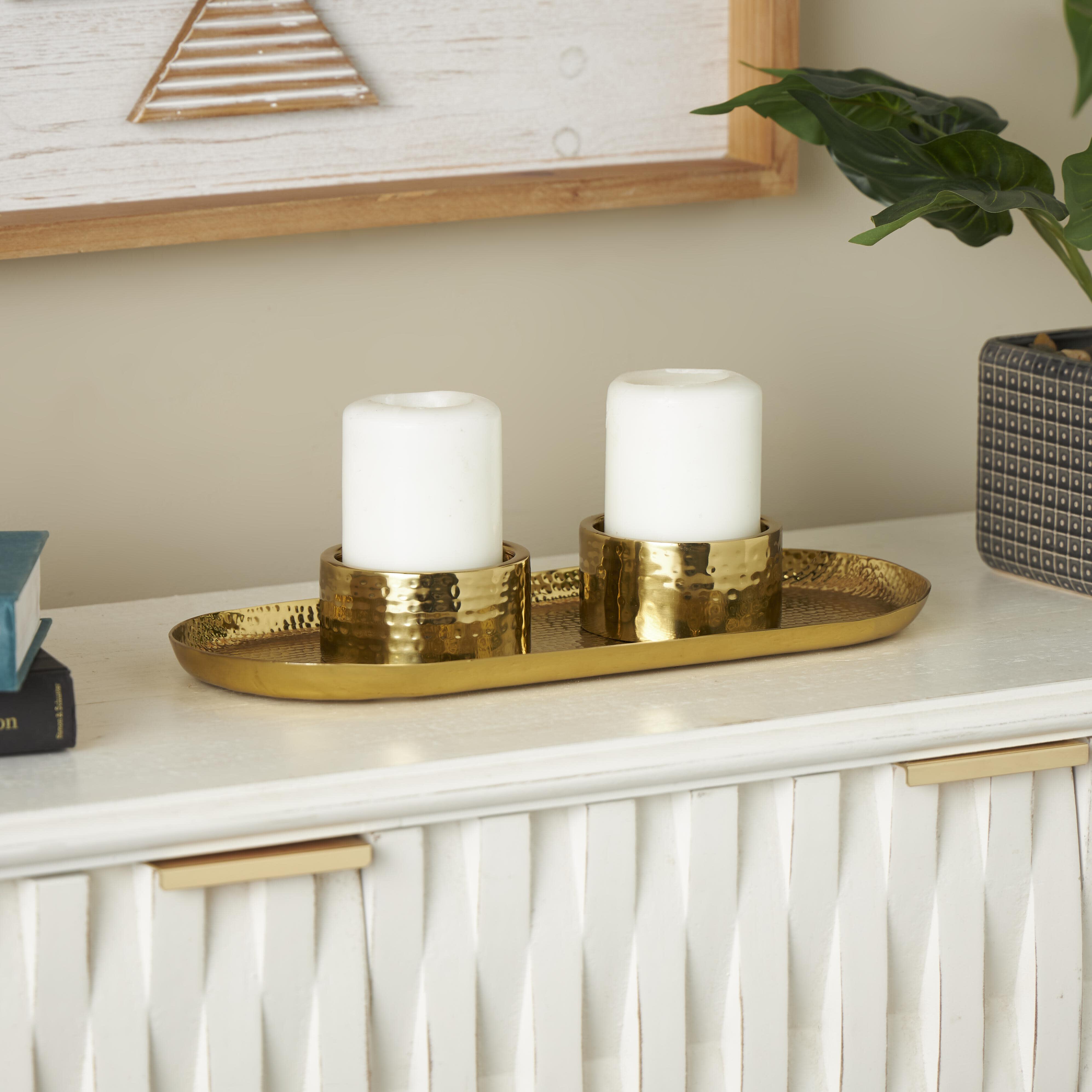 Bayberry Lane Hammered Decorative Candle Holder, Gold, rollover