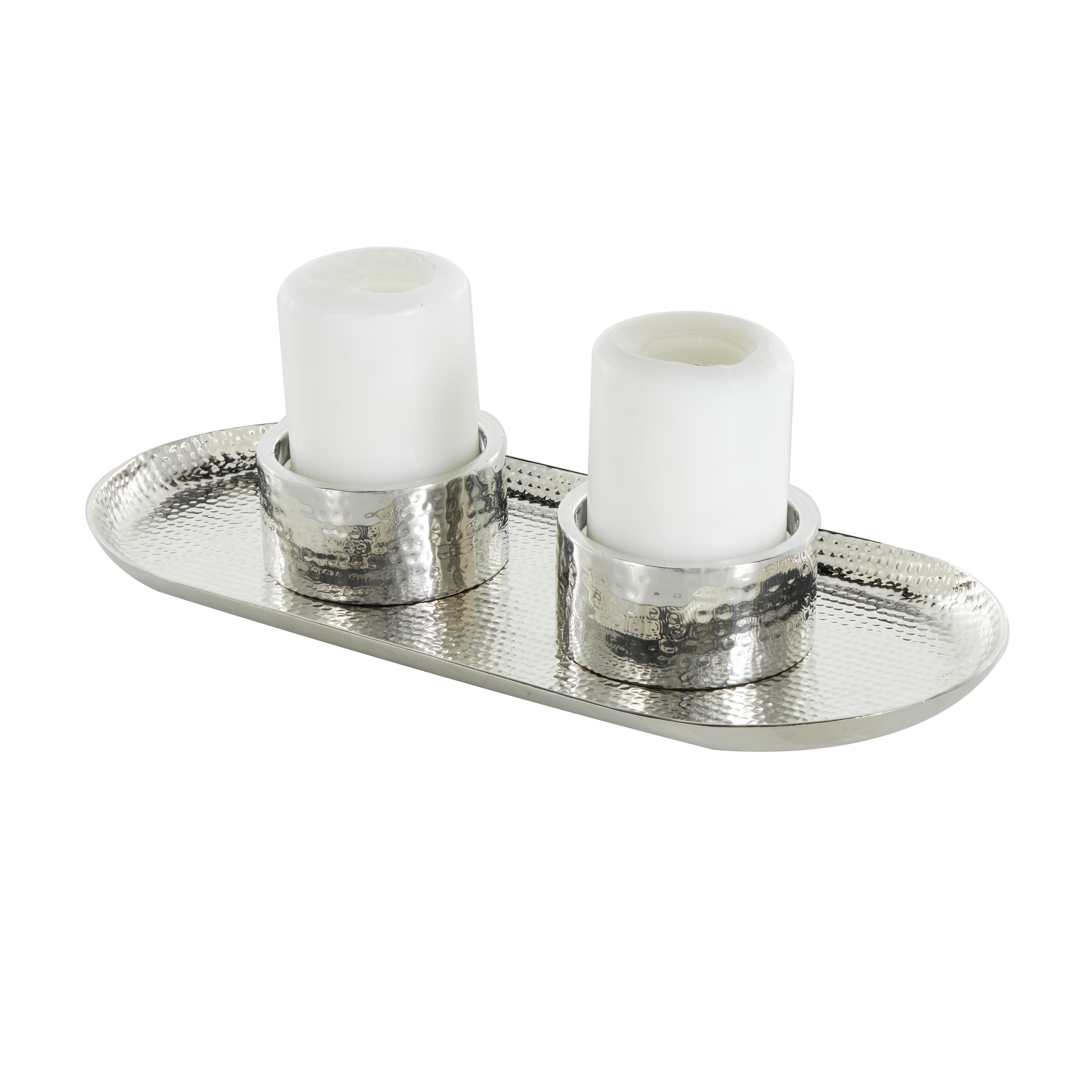 Bayberry Lane Hammered Decorative Candle Holder, Silver, large