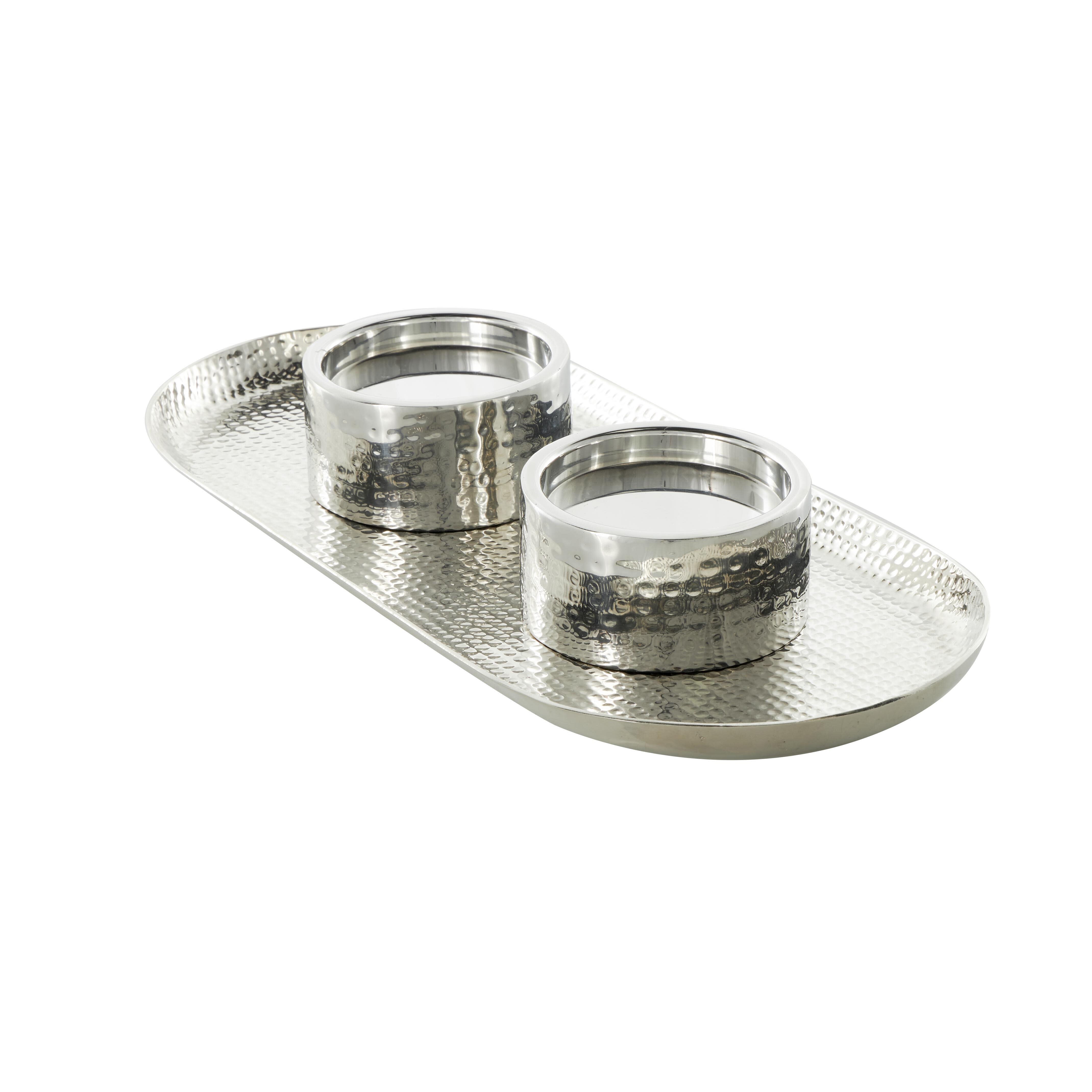 Bayberry Lane Hammered Decorative Candle Holder, Silver, large