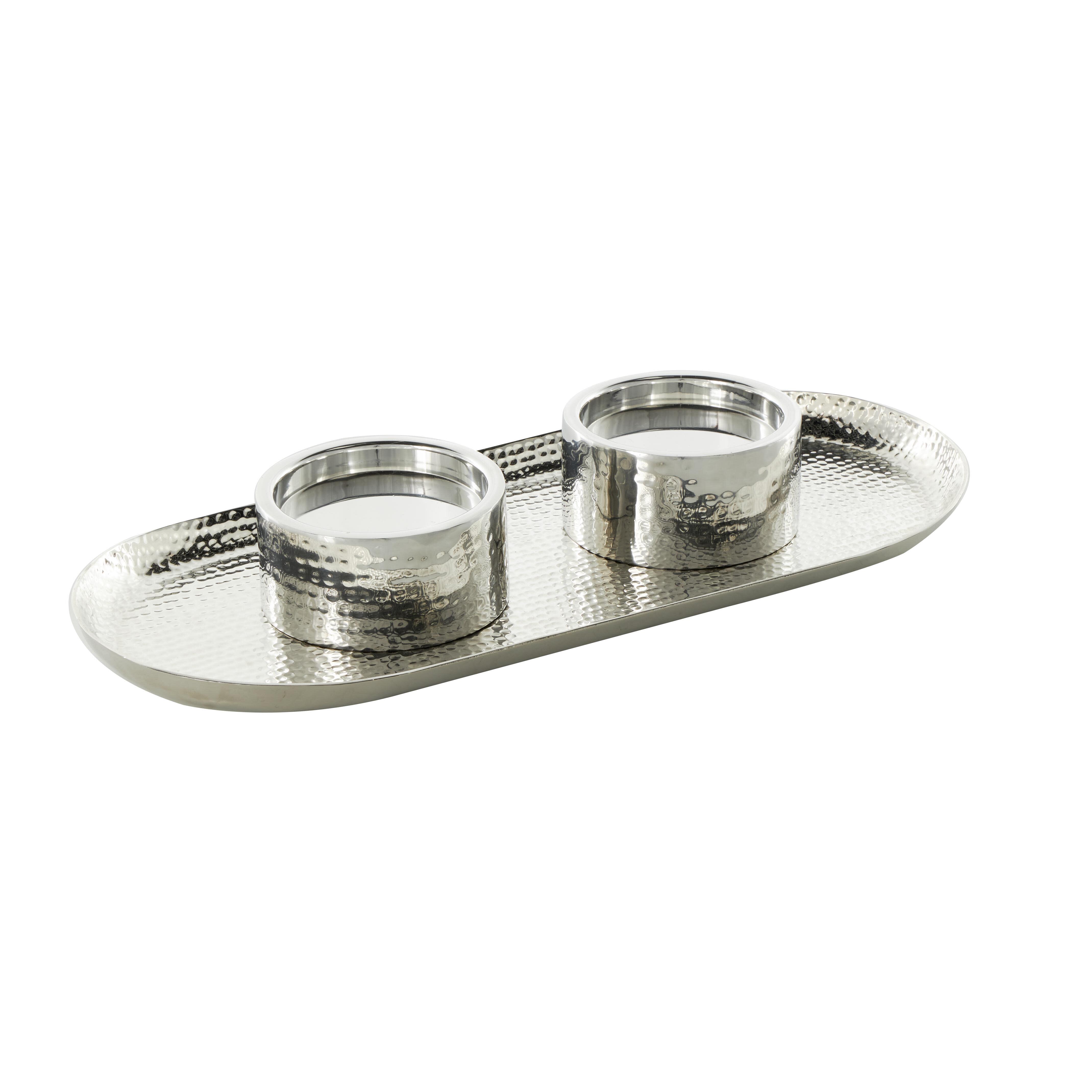 Bayberry Lane Hammered Decorative Candle Holder, Silver, large