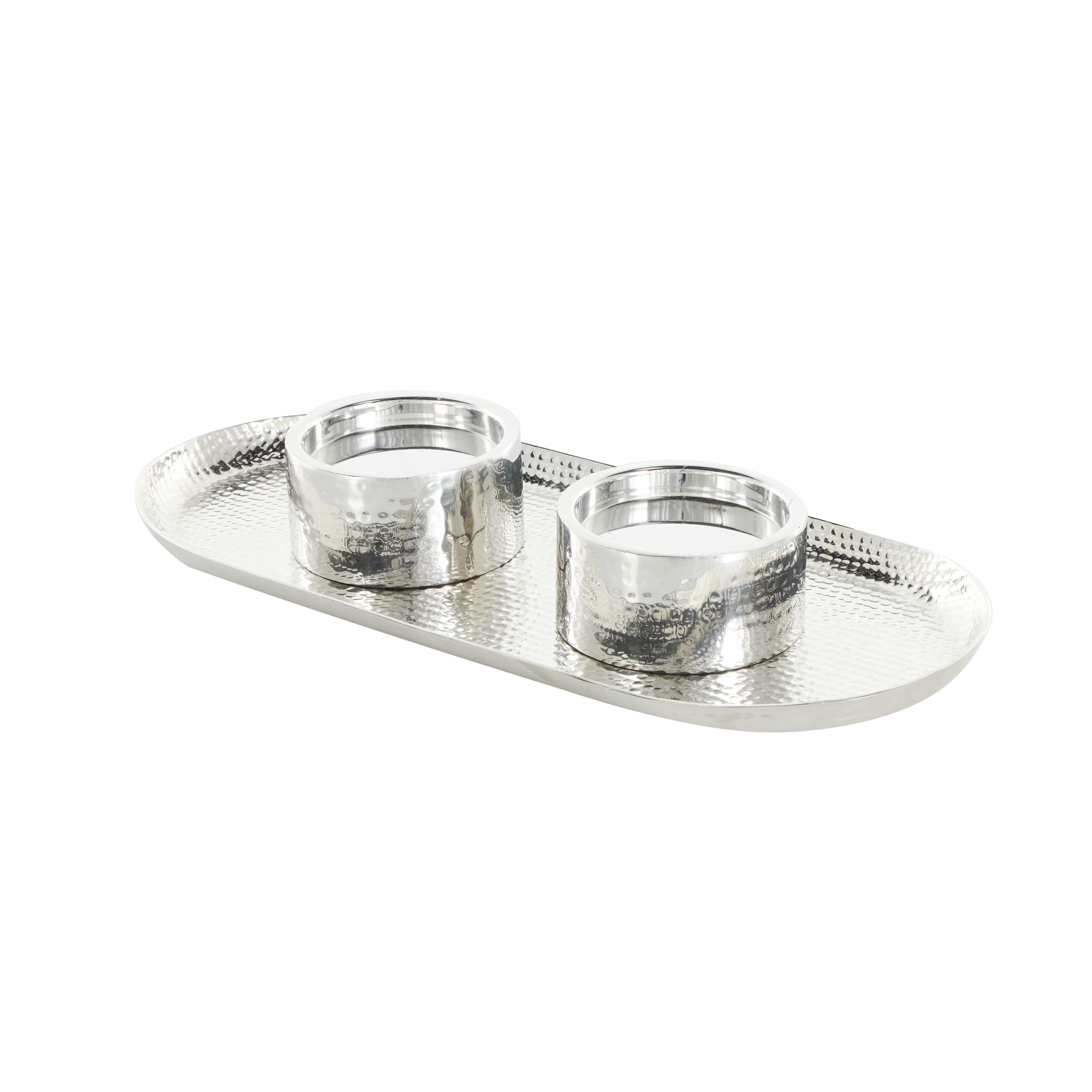 Bayberry Lane Hammered Decorative Candle Holder, Silver, large