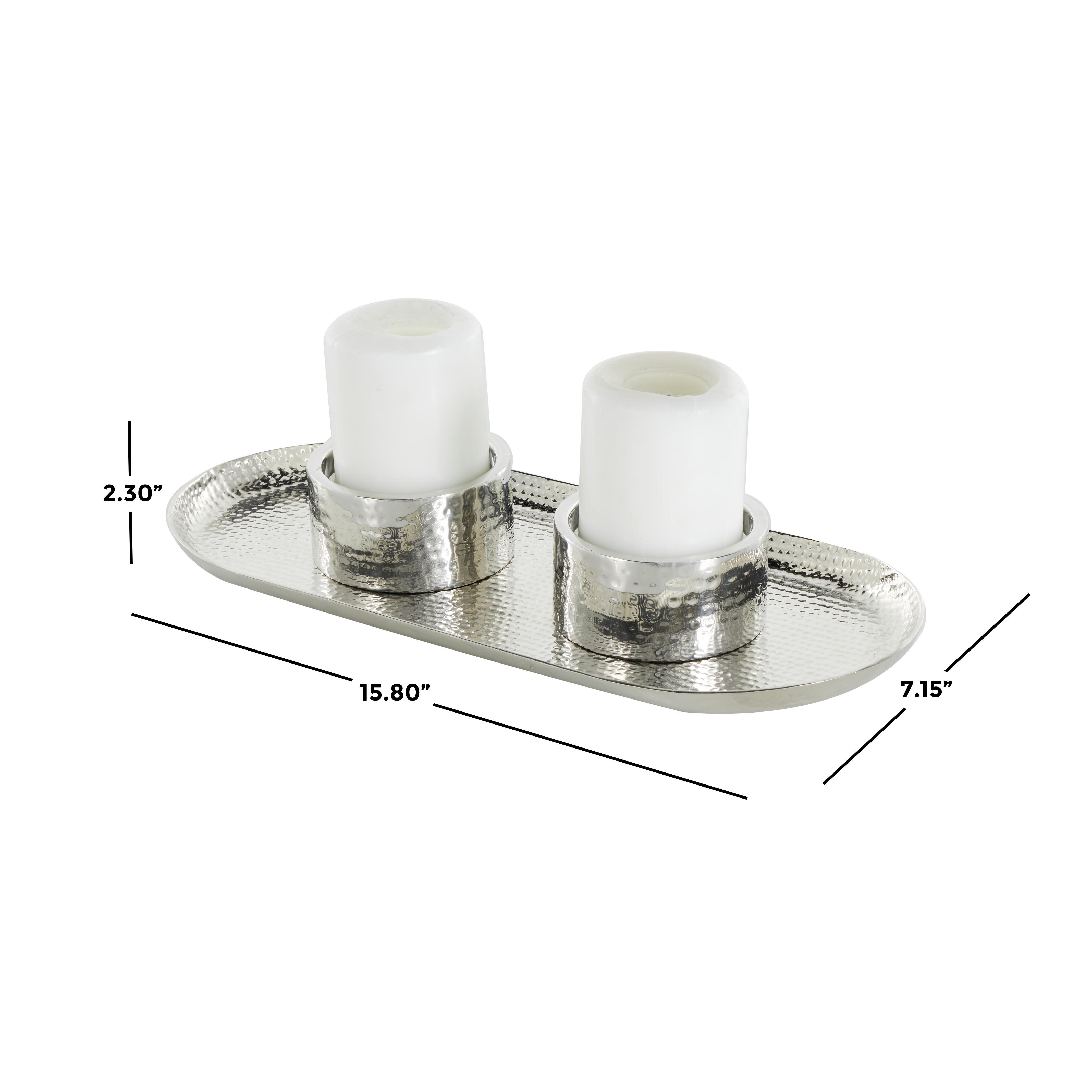 Bayberry Lane Hammered Decorative Candle Holder, Silver, large