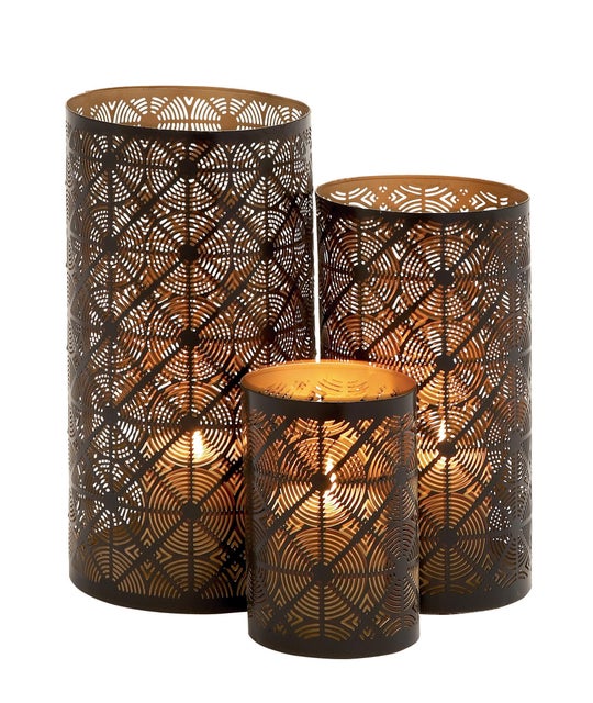 Bayberry Lane Indoor/Outdoor Candle Holder (Set Of 3), Dark Brown