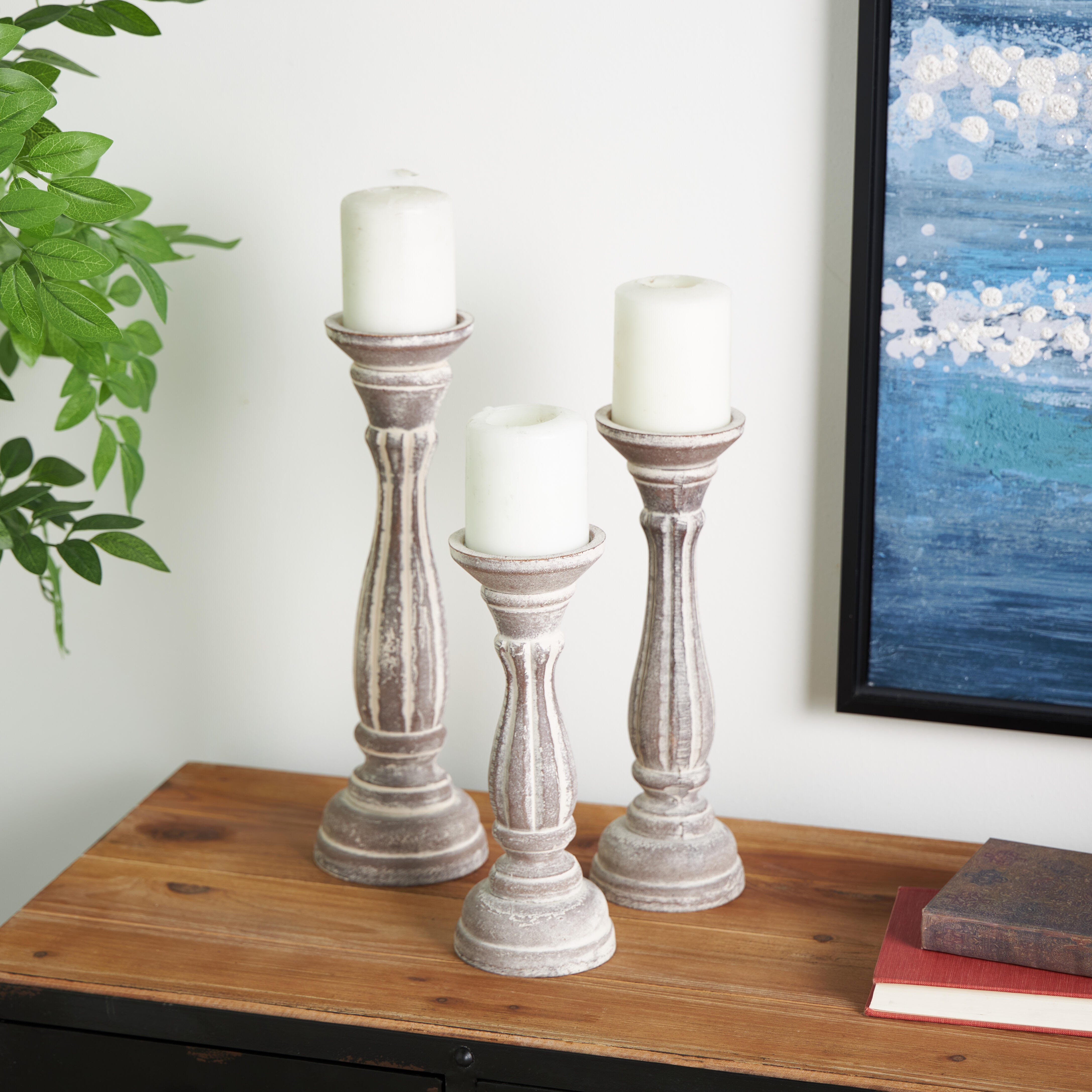 Bayberry Lane Pillar Decorative Candle Holder (Set Of 3), Brown, rollover