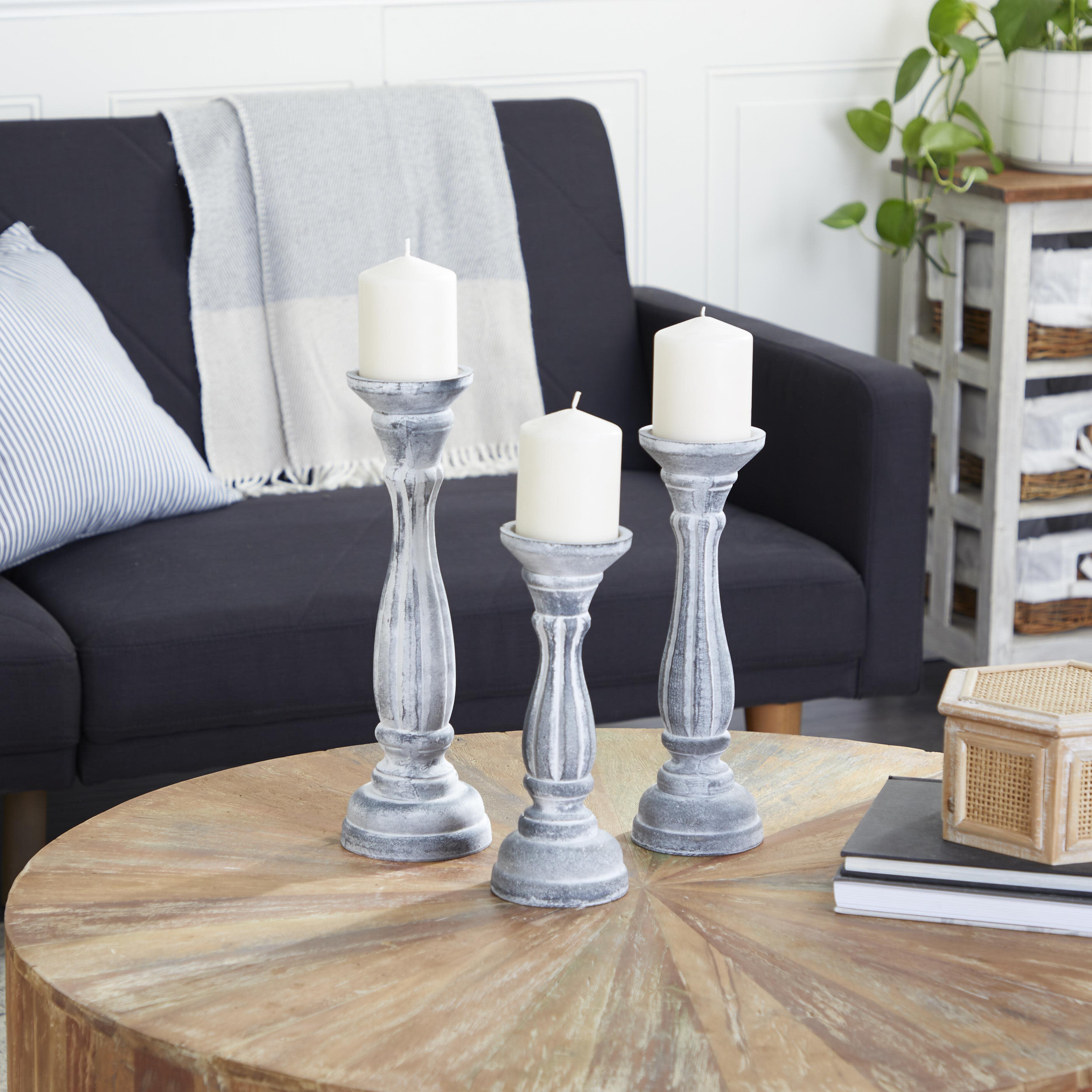 Bayberry Lane Pillar Decorative Candle Holder (Set Of 3), Gray, rollover