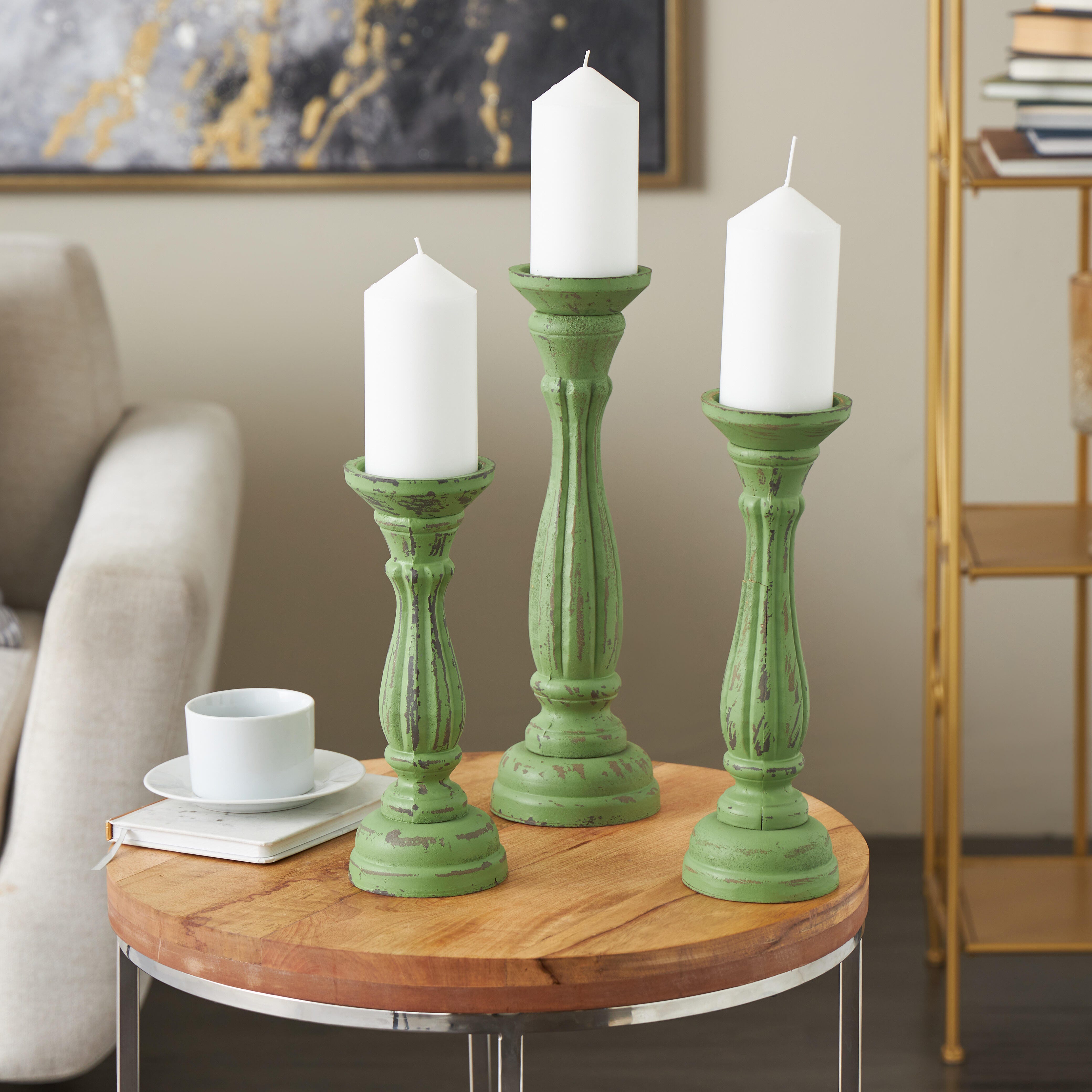 Bayberry Lane Pillar Decorative Candle Holder (Set Of 3), Green, rollover
