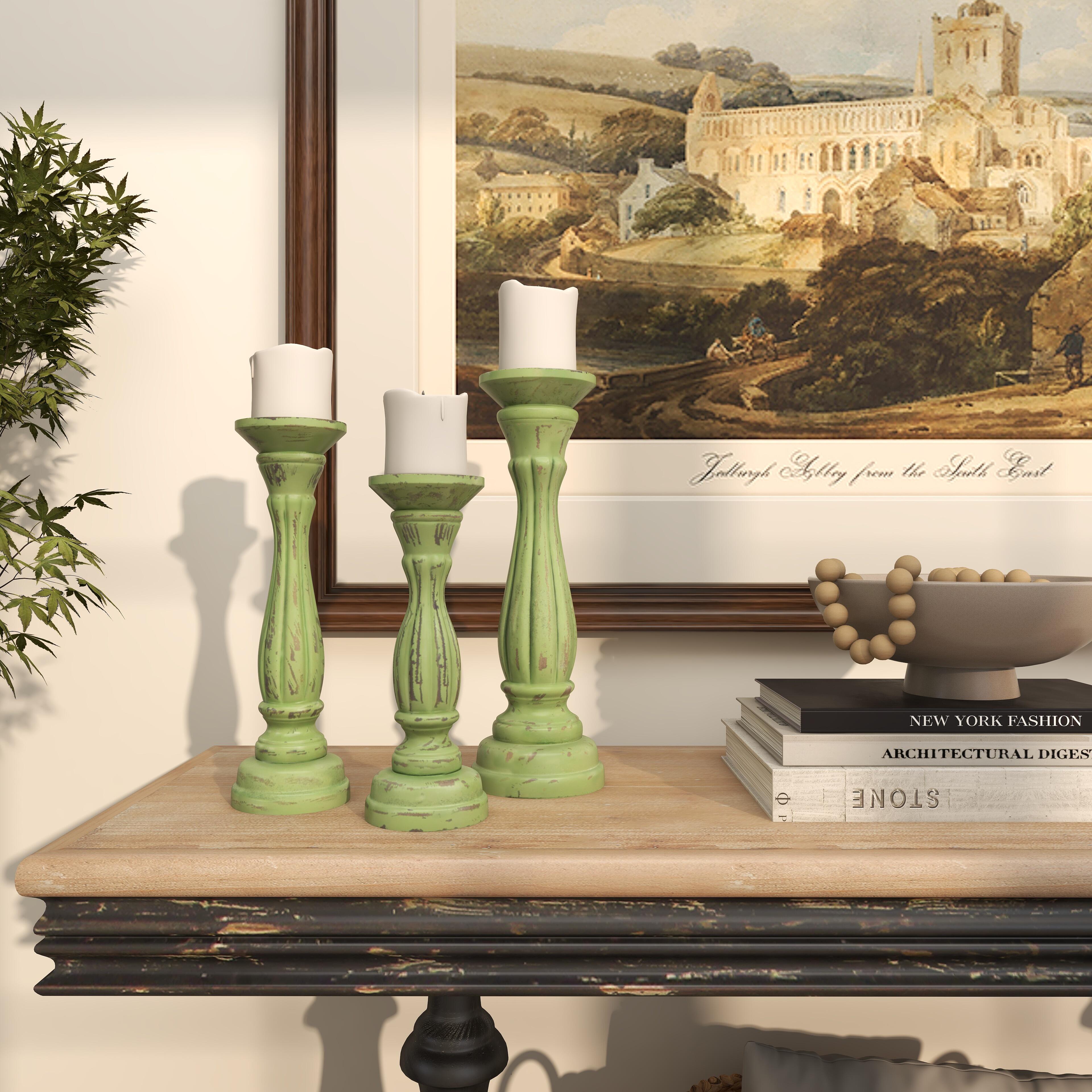 Bayberry Lane Pillar Decorative Candle Holder (Set Of 3), Green, large