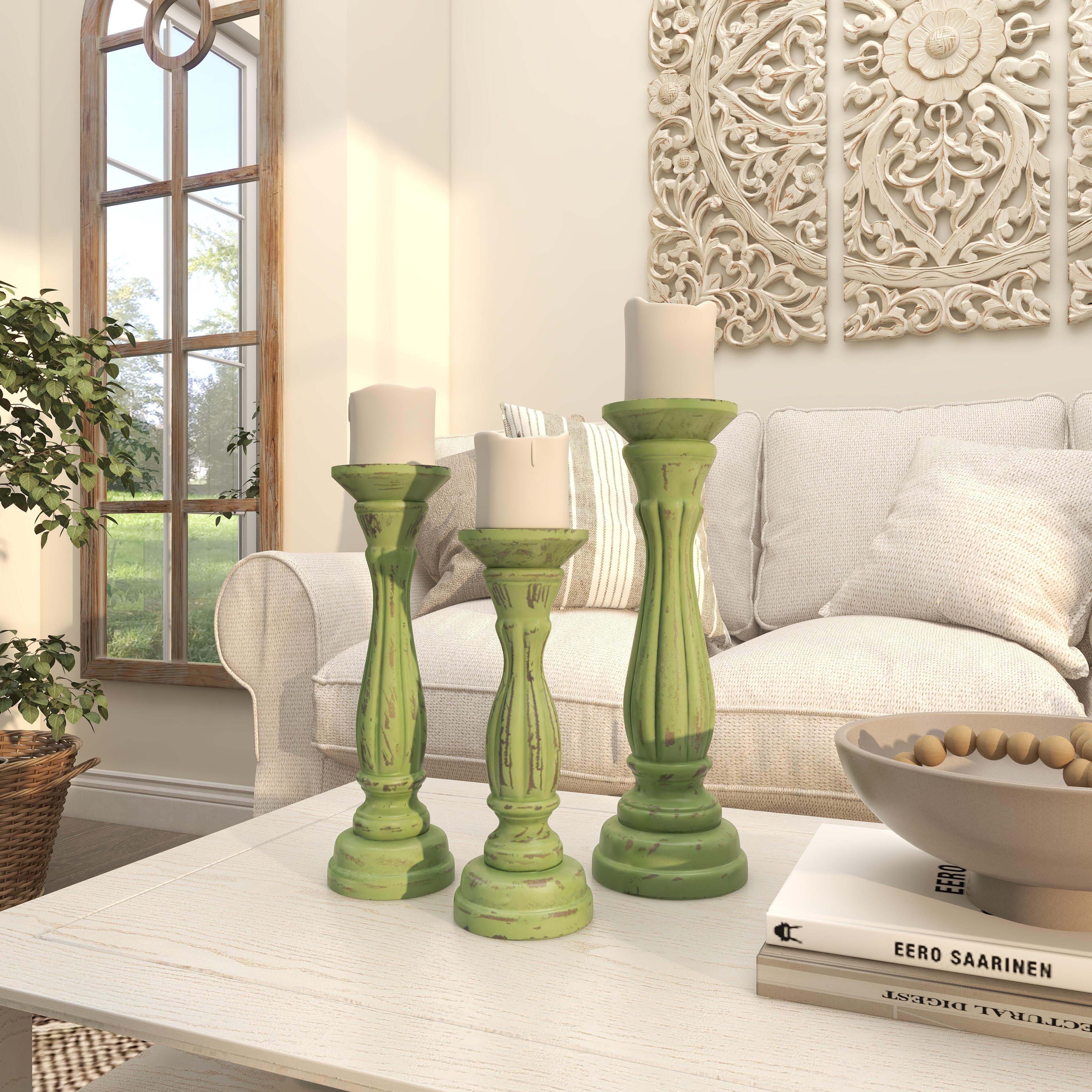 Bayberry Lane Pillar Decorative Candle Holder (Set Of 3), Green, large