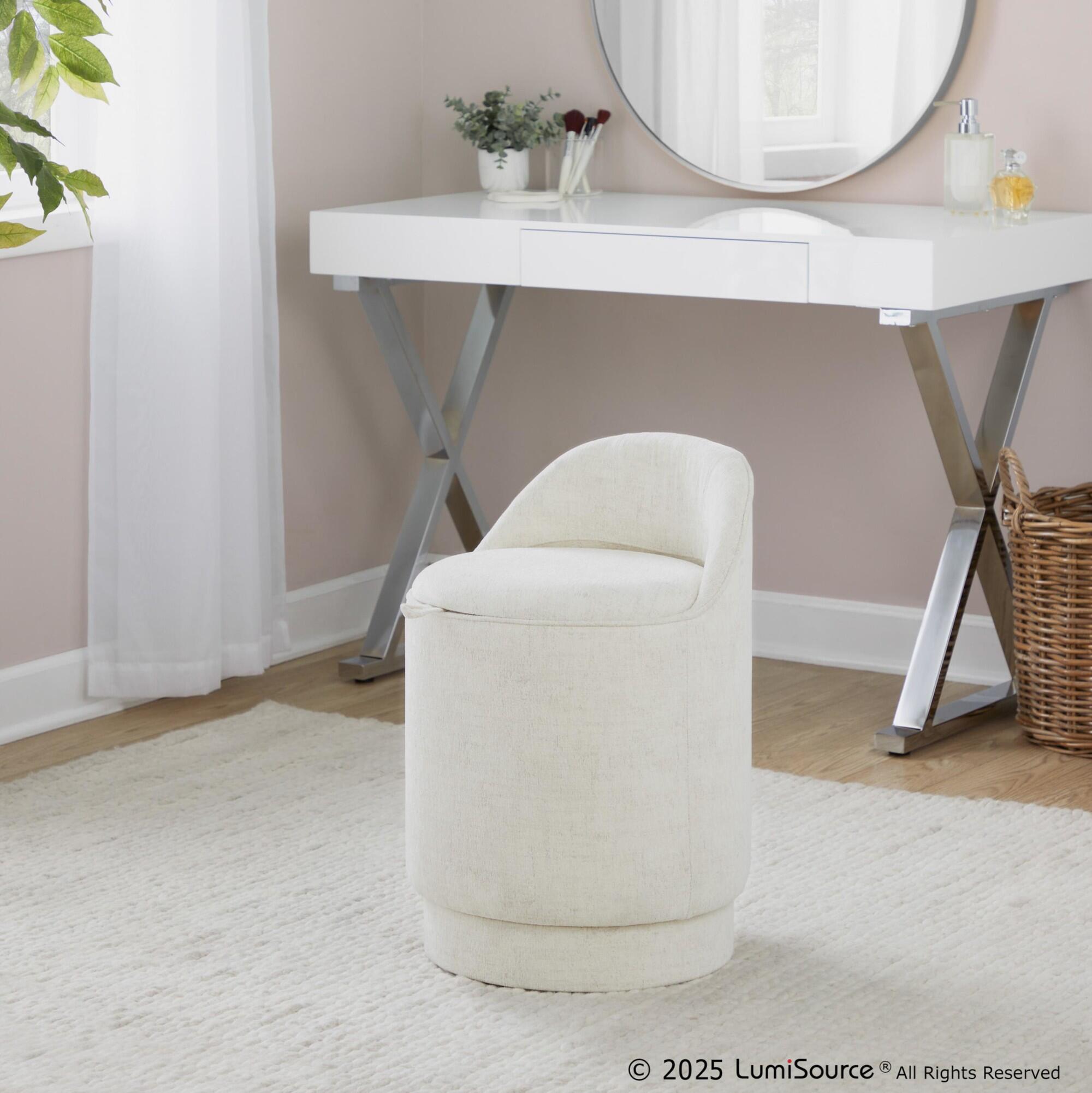 LumiSource Marla Swivel Vanity Stool, Cream, rollover