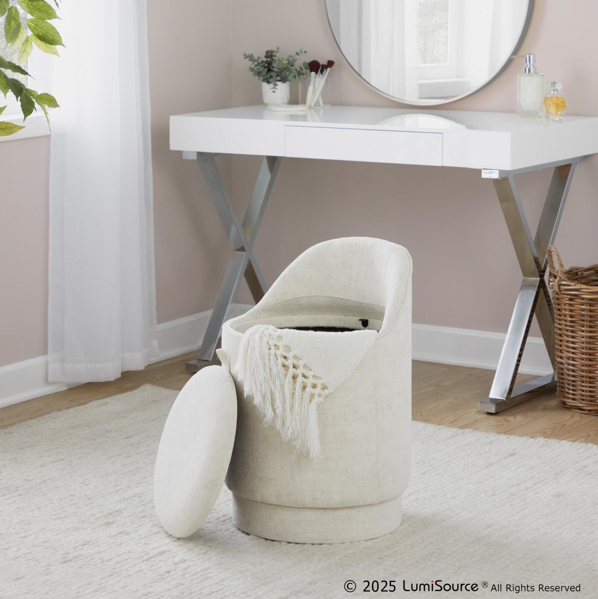 LumiSource Marla Swivel Vanity Stool, Cream, large
