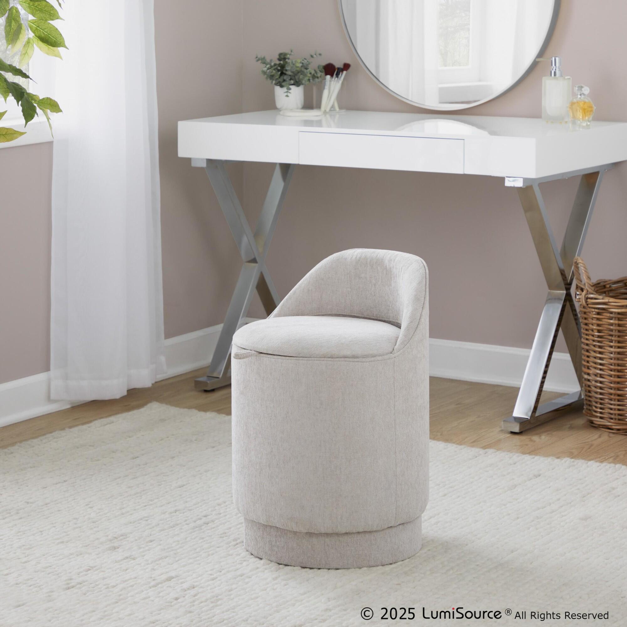 LumiSource Marla Swivel Vanity Stool, Gray, rollover