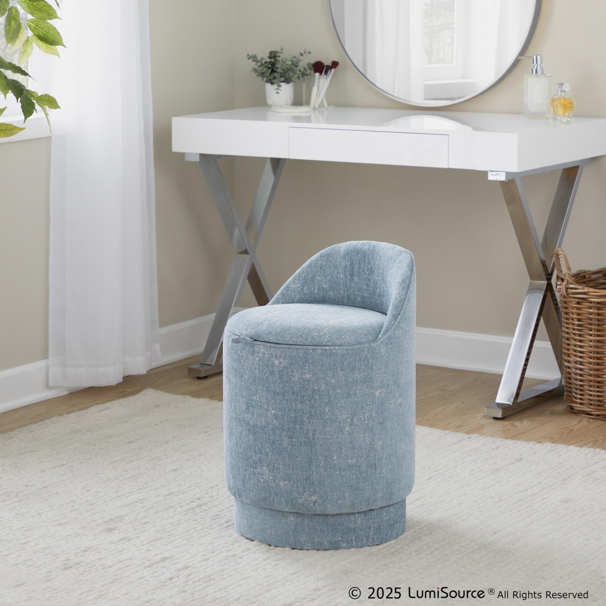 LumiSource Marla Swivel Vanity Stool, Light Blue, rollover